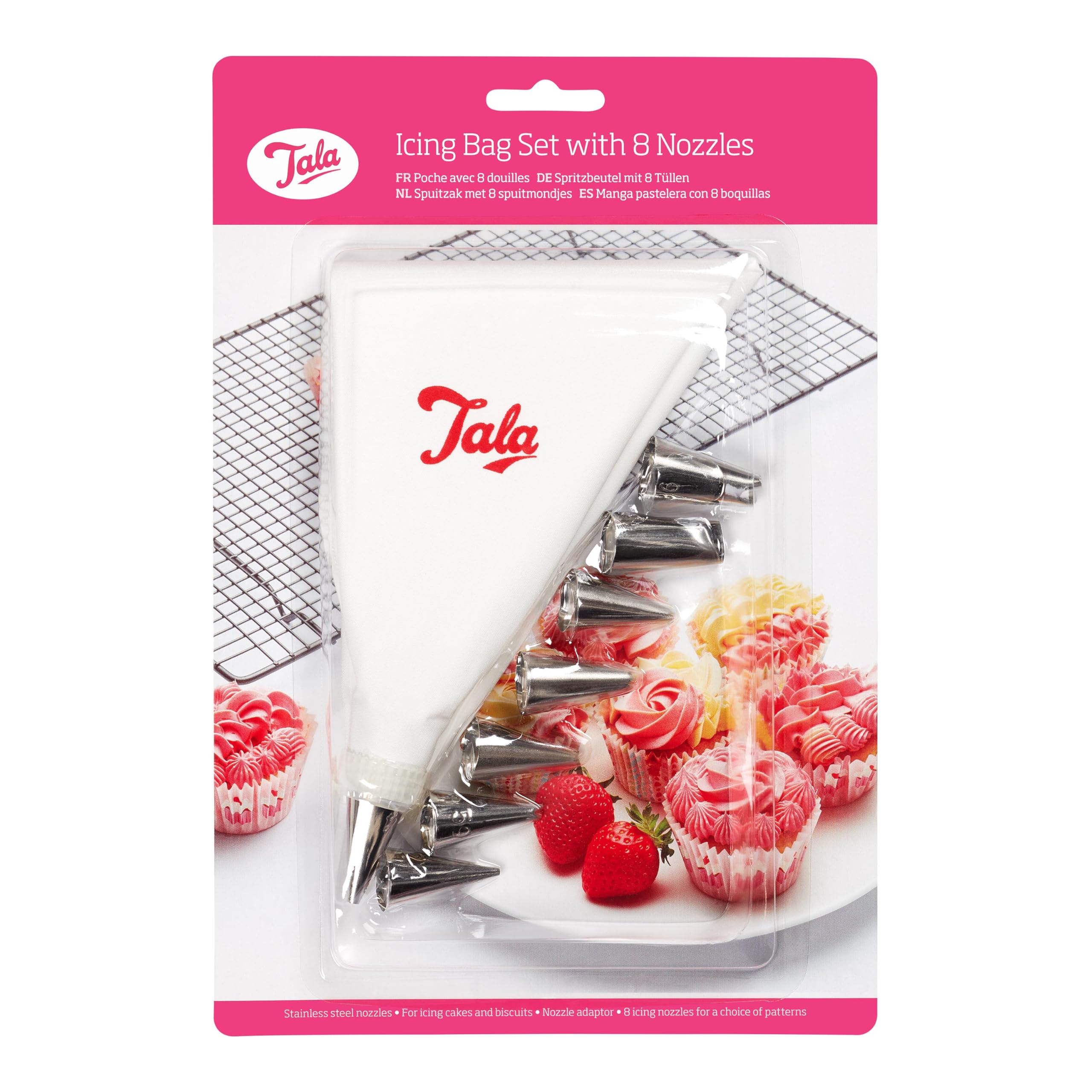 Tala Icing Bag Set with 8 Stainless Steel Piping Nozzles | Reusable Anti-Slip Bags | Easy Handwash Cleaning 1
