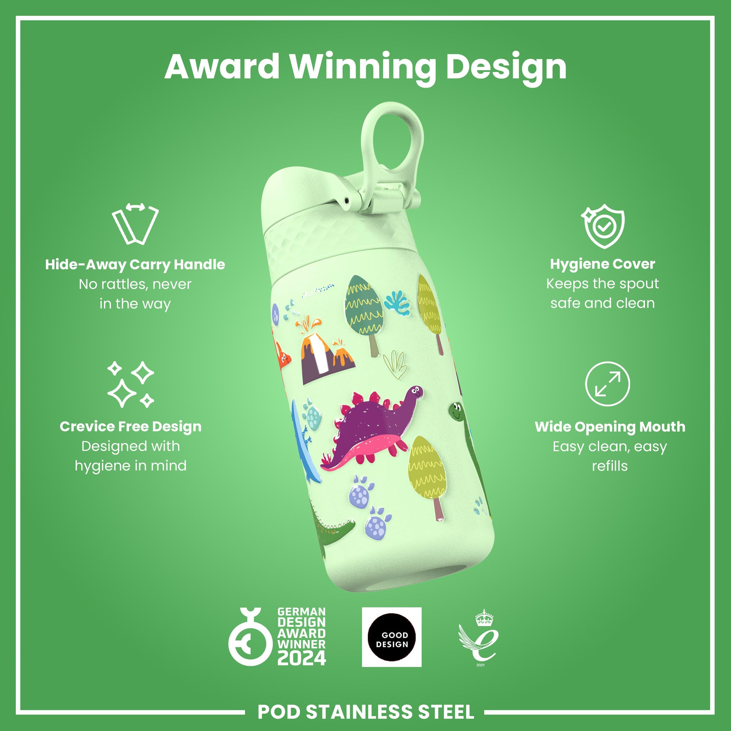 Ion8 Vacuum Insulated Steel Water Bottle - 320 ml/11 oz | Leak Proof | Dinosaurs 6