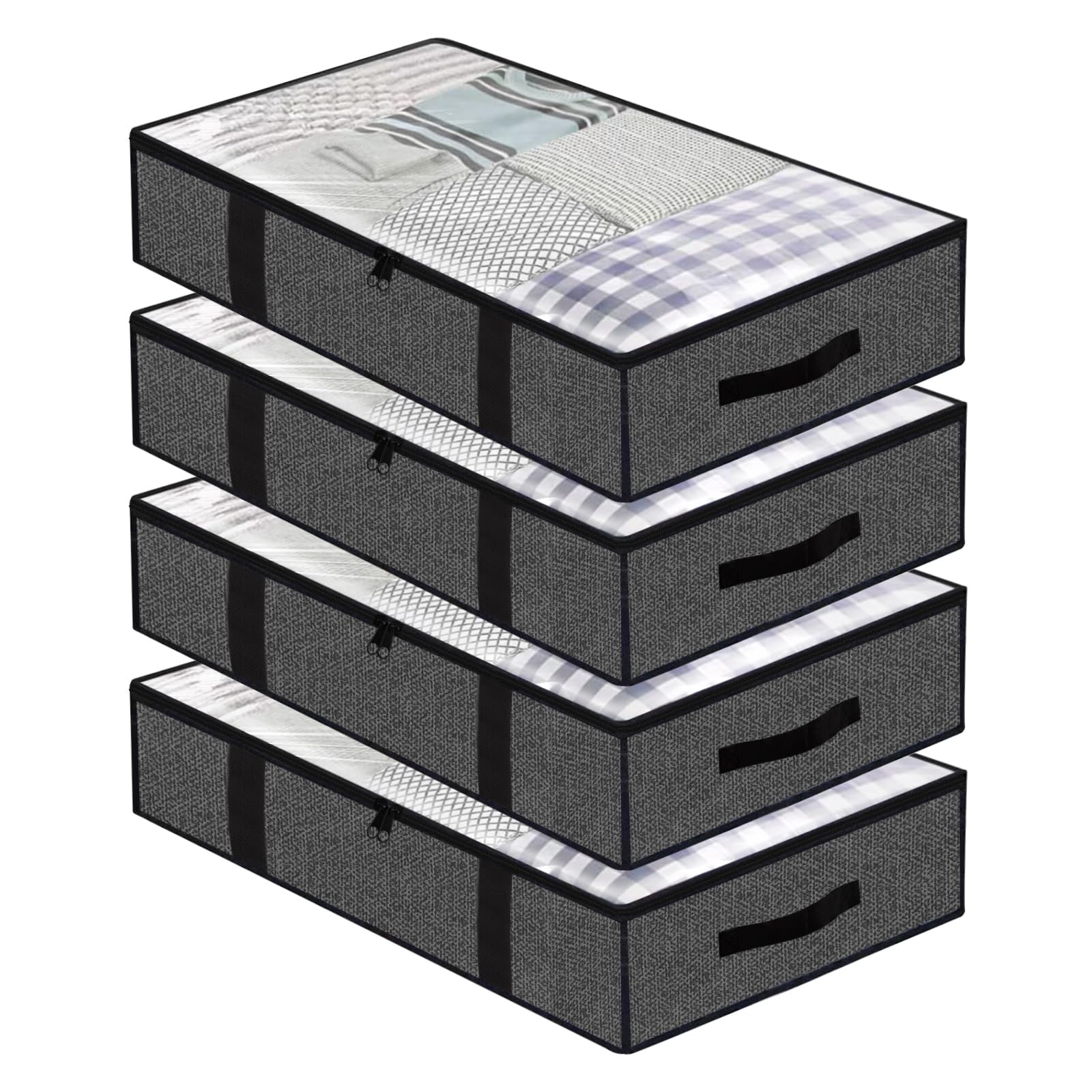 ASelected 90L Under Bed Storage Bags - 4 Pack Foldable Organizer with PVC Window | Grey