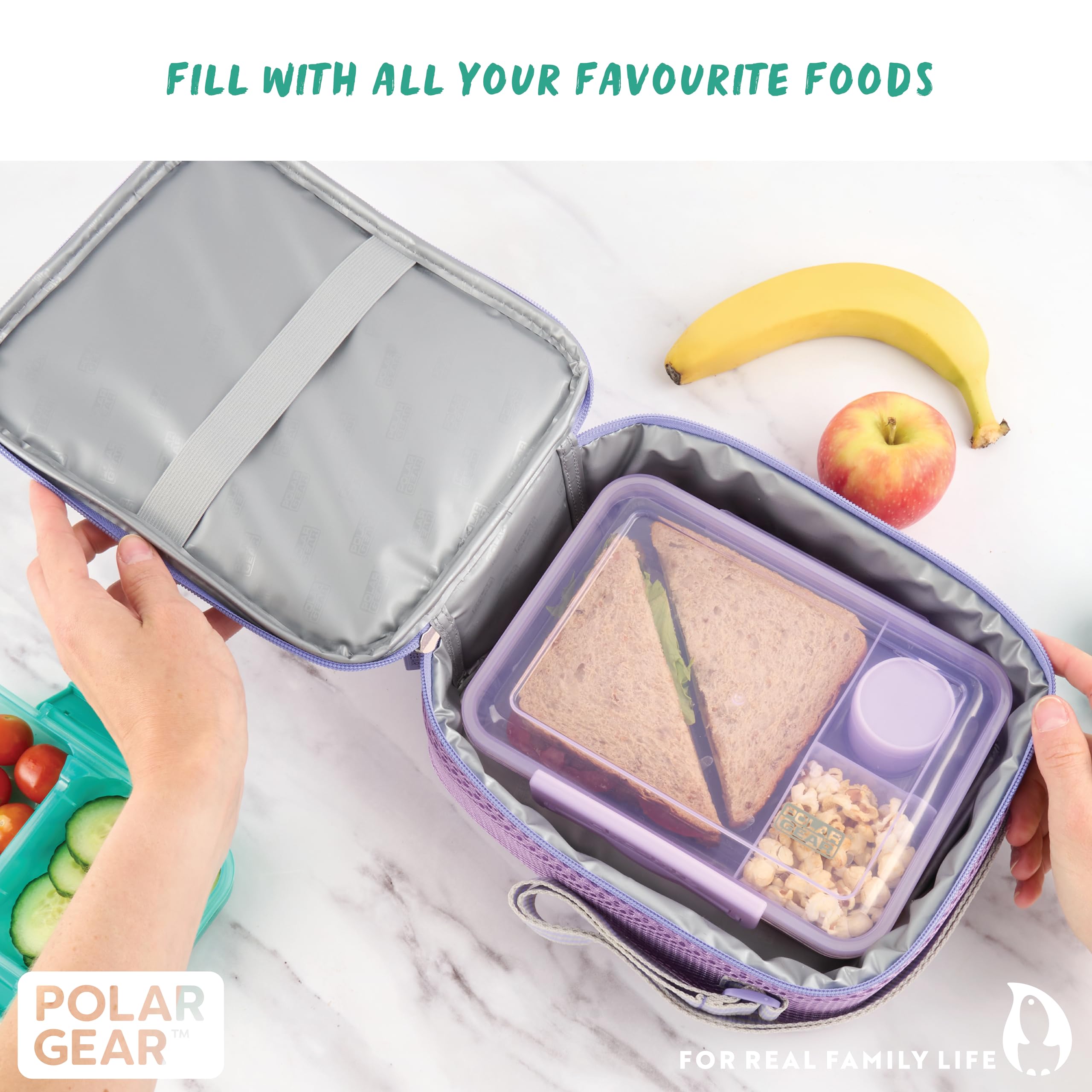 Polar Gear Insulated Kids Lunch Bag - Adjustable Strap | Wipe-Clean Antibacterial Lining | Heather 7