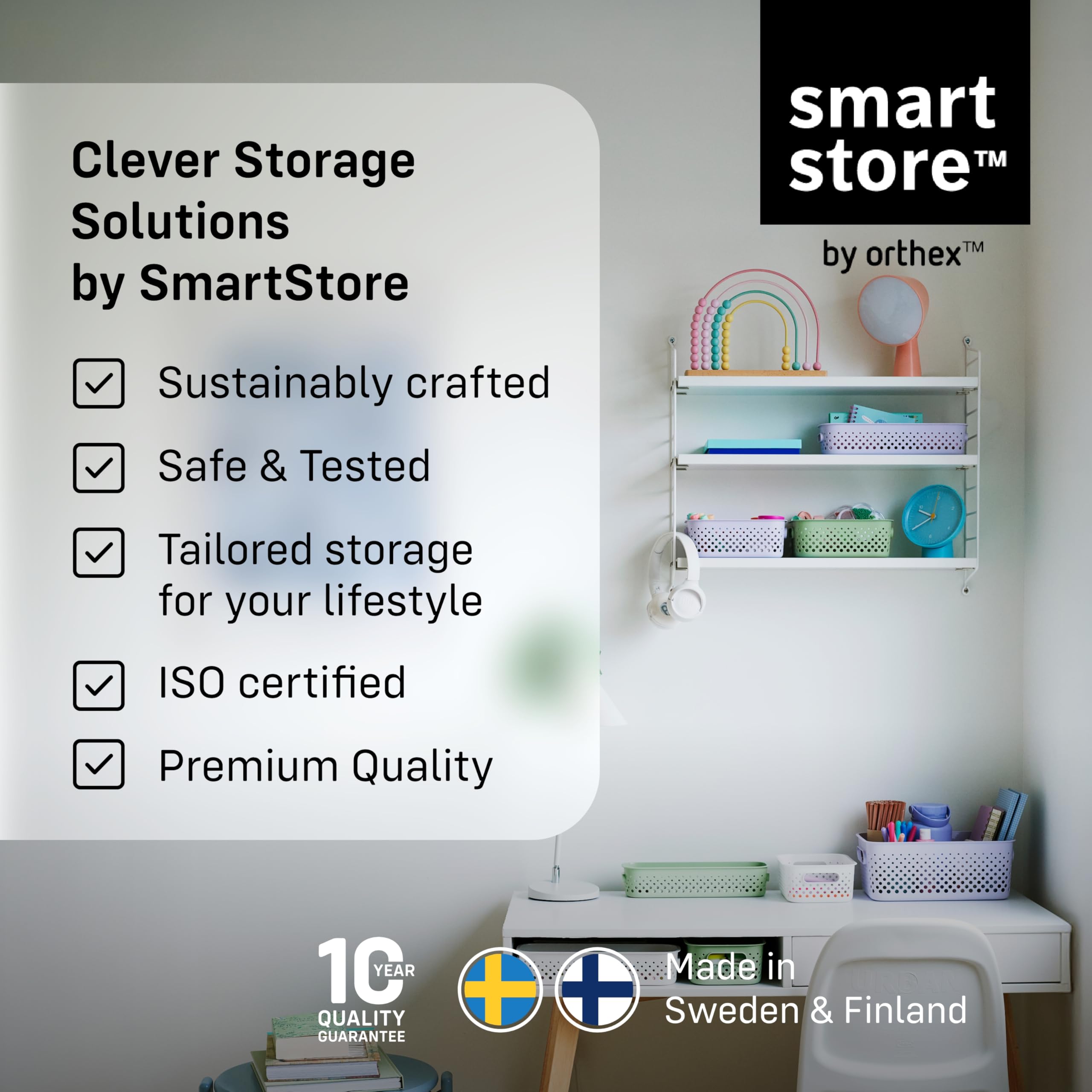 SmartStore Storage Basket with Handles - 11.4L Capacity | 36.5x27x15cm | Sea Salt Plastic 9