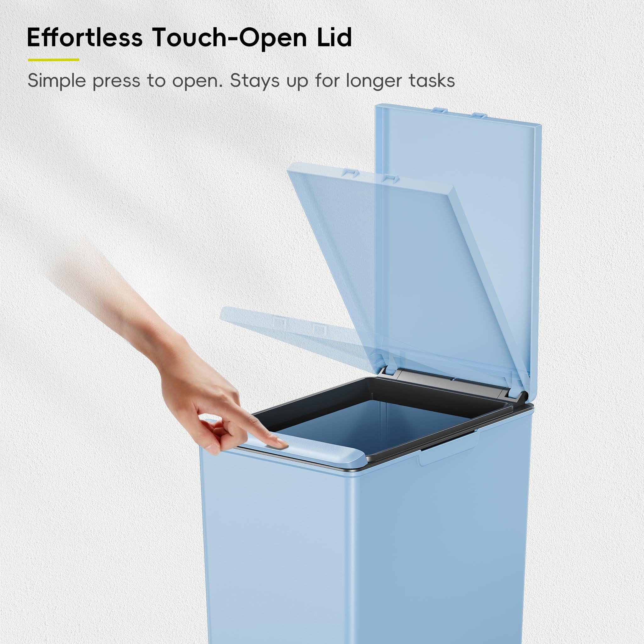 EKO Morandi 40L Kitchen Recycling Bin with Touch-Top Lid | Slim Plastic | Blue 4