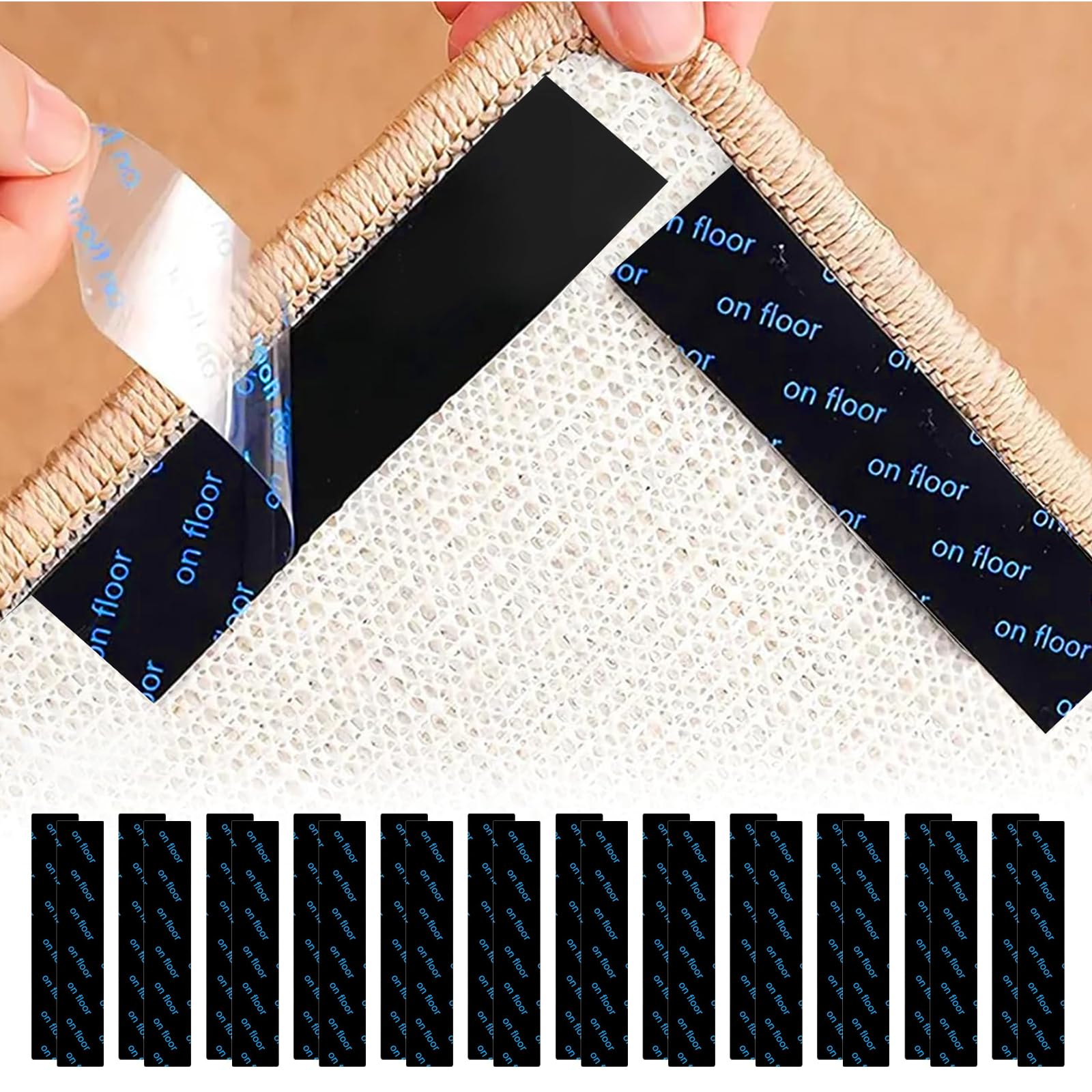Muexoee 24 Pack Reusable Anti-Slip Rug Grippers - Black | Washable & Durable Adhesive 1