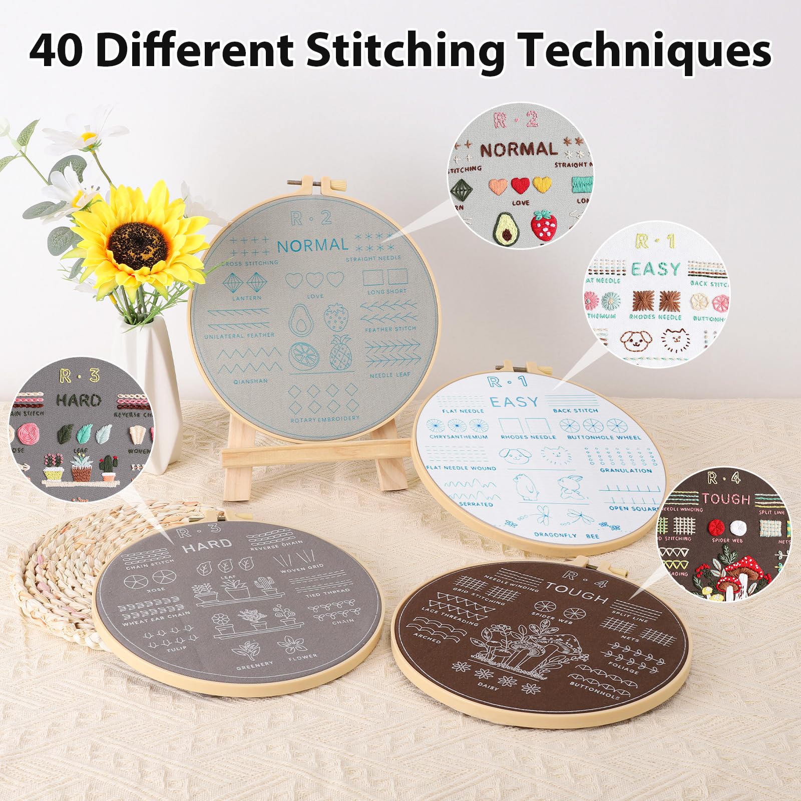 VynyQoo 4pcs Embroidery Kits for Beginners - Learn 40 Stitches | Includes Video Tutorial 4