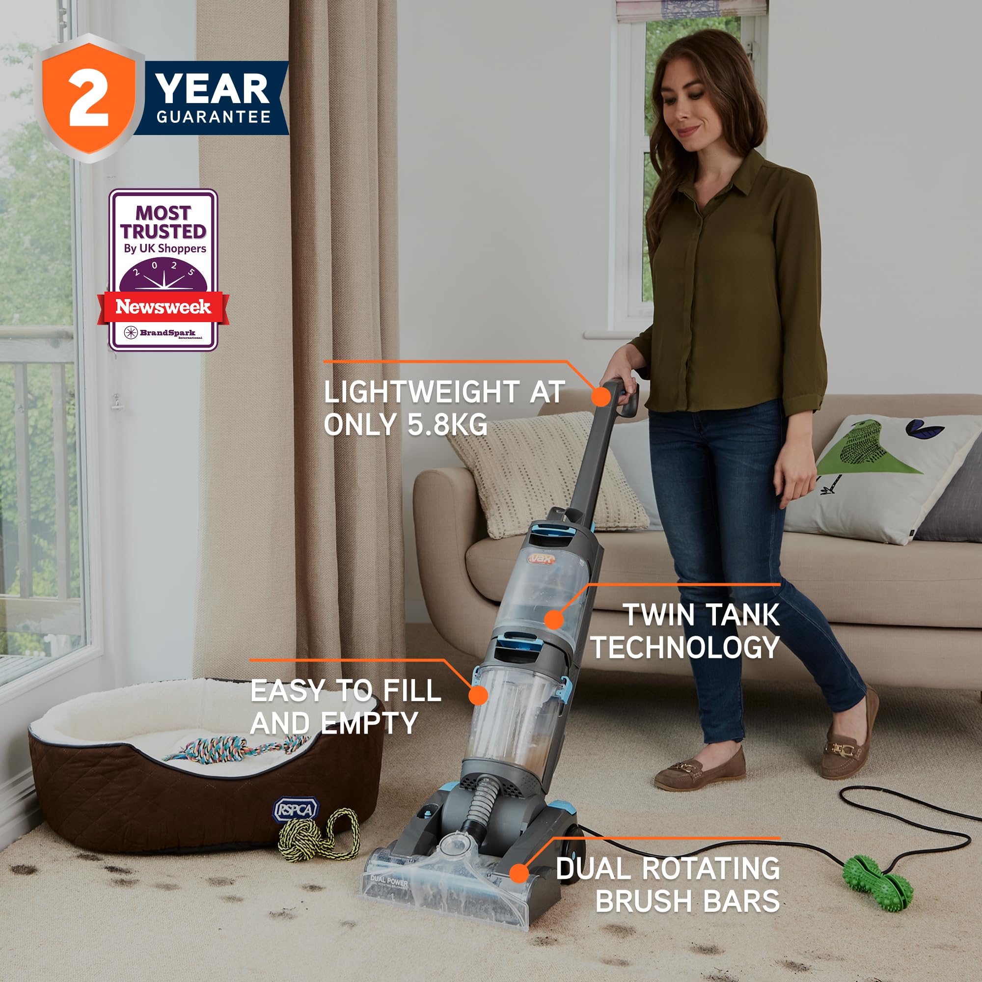 Vax Dual Power Pet Advance Carpet Cleaner - Dual Rotating Brushbars | Twin Tank Technology | 2.4m Hose 2