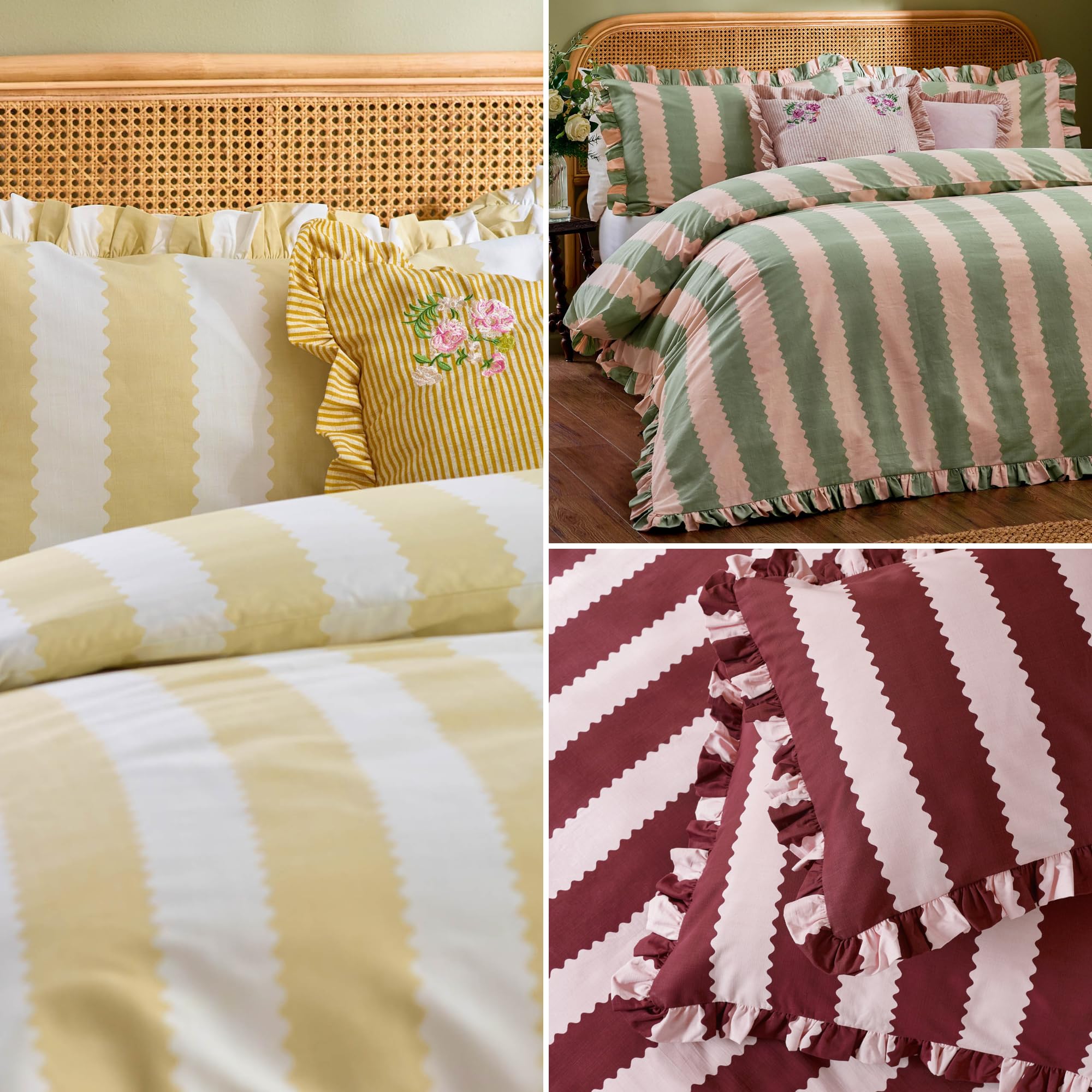 furn. Wylder Birdie Stripe Double Duvet Cover Set - Reversible Polycotton | Pink/Green 4