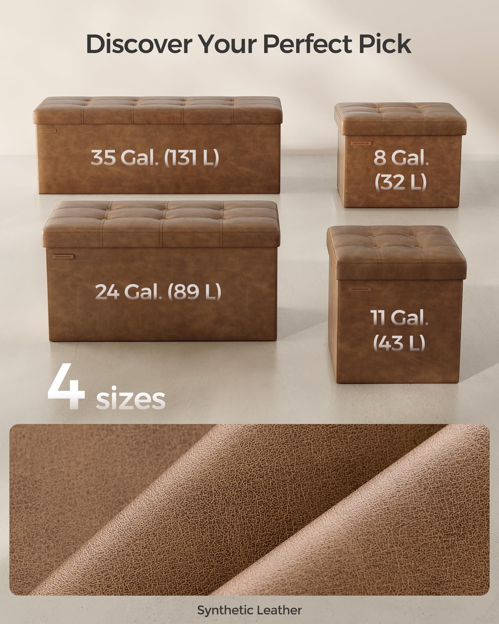 SONGMICS MAZIE Storage Ottoman Bench - 110 cm Folding Foot Rest | Coffee Brown | 300 kg Capacity 7