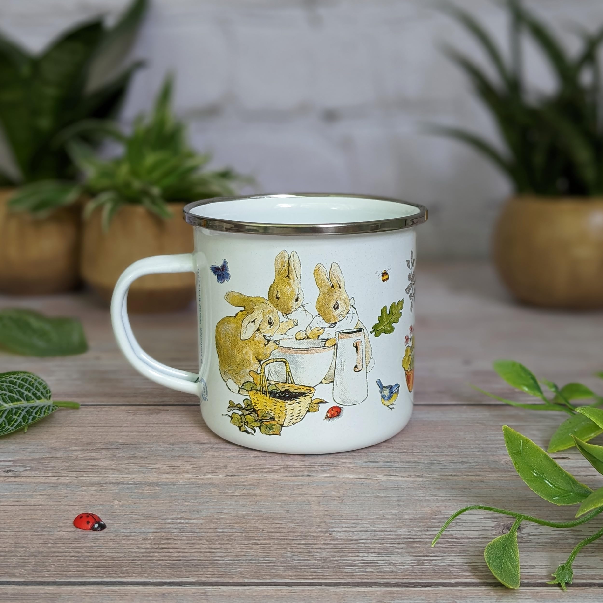 Robert Frederick Peter Rabbit Flopsy Bunnies Enamel Coffee Mug - White, Dishwasher Safe 6