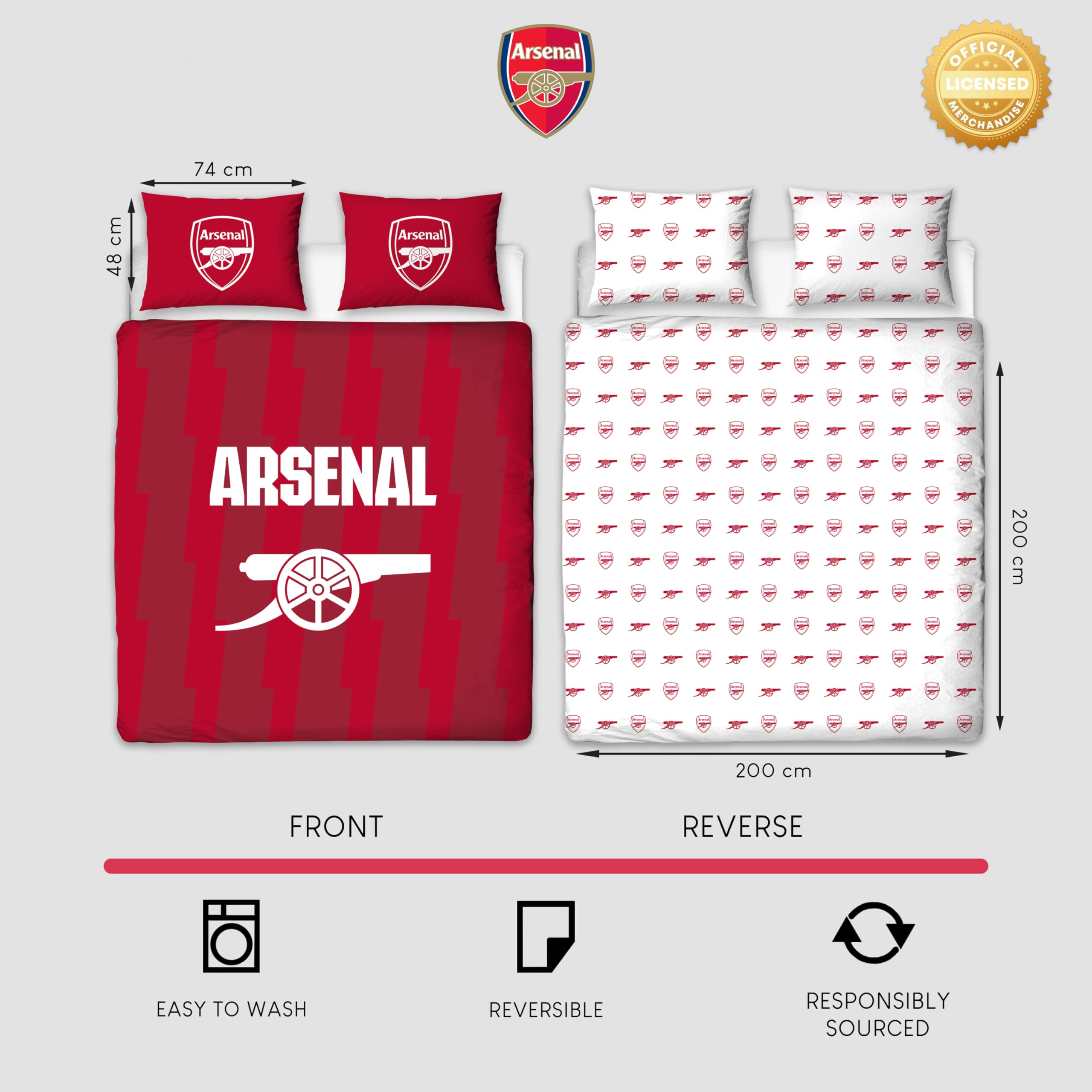 Character World Arsenal FC Official Double Duvet Cover Set | Reversible Red/White | Polycotton 8