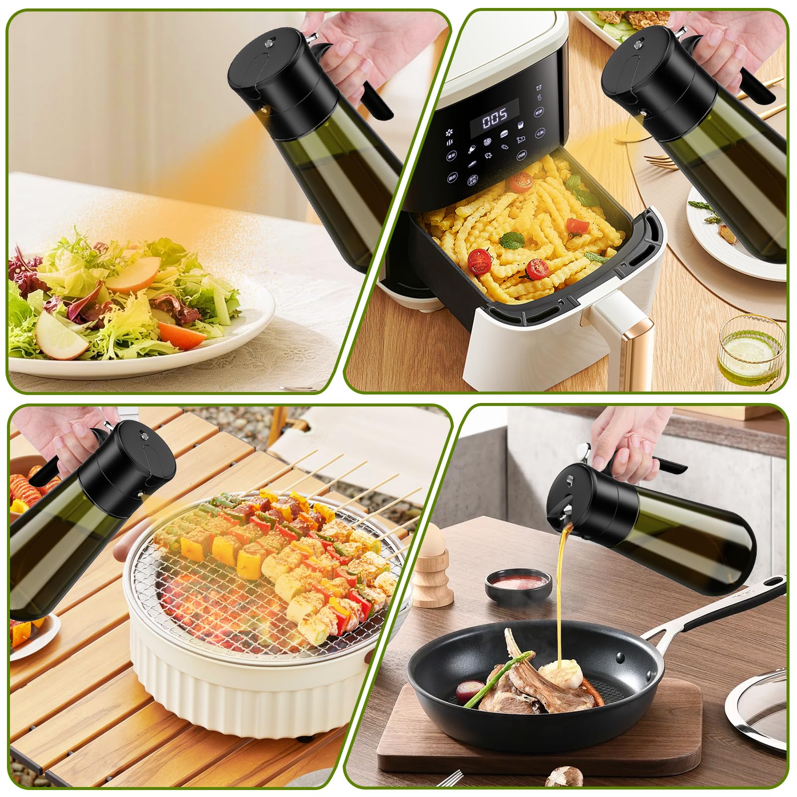Euqvunn 2-in-1 Oil Spray Bottle with Basting Brush - 580ml Light-Proof Glass 8