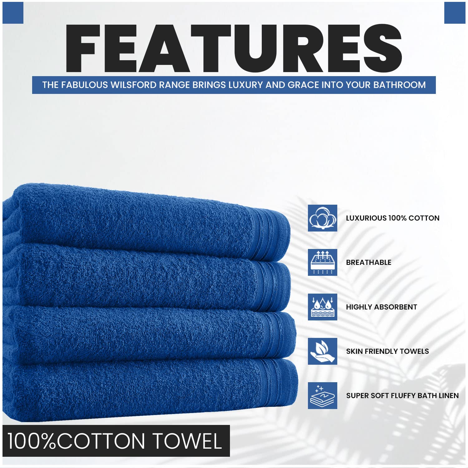 GC GAVENO CAVAILIA Egyptian Cotton Bath Sheet - 4 Pack Royal Blue | 75X135 Cm | 450 GSM 2
