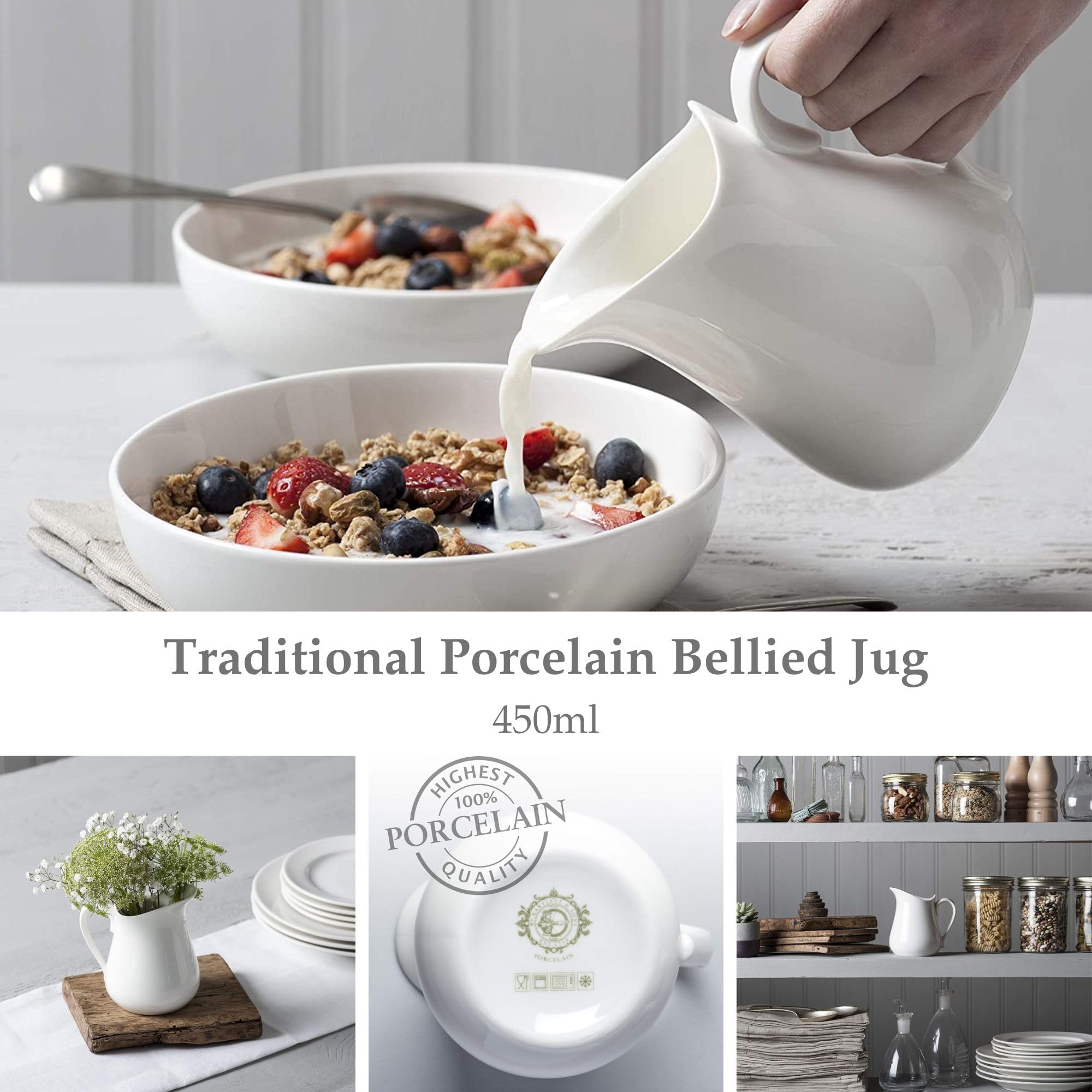 WM Bartleet & Sons Porcelain Traditional Jug - 450 ml | Oven Safe | Dishwasher Safe 2