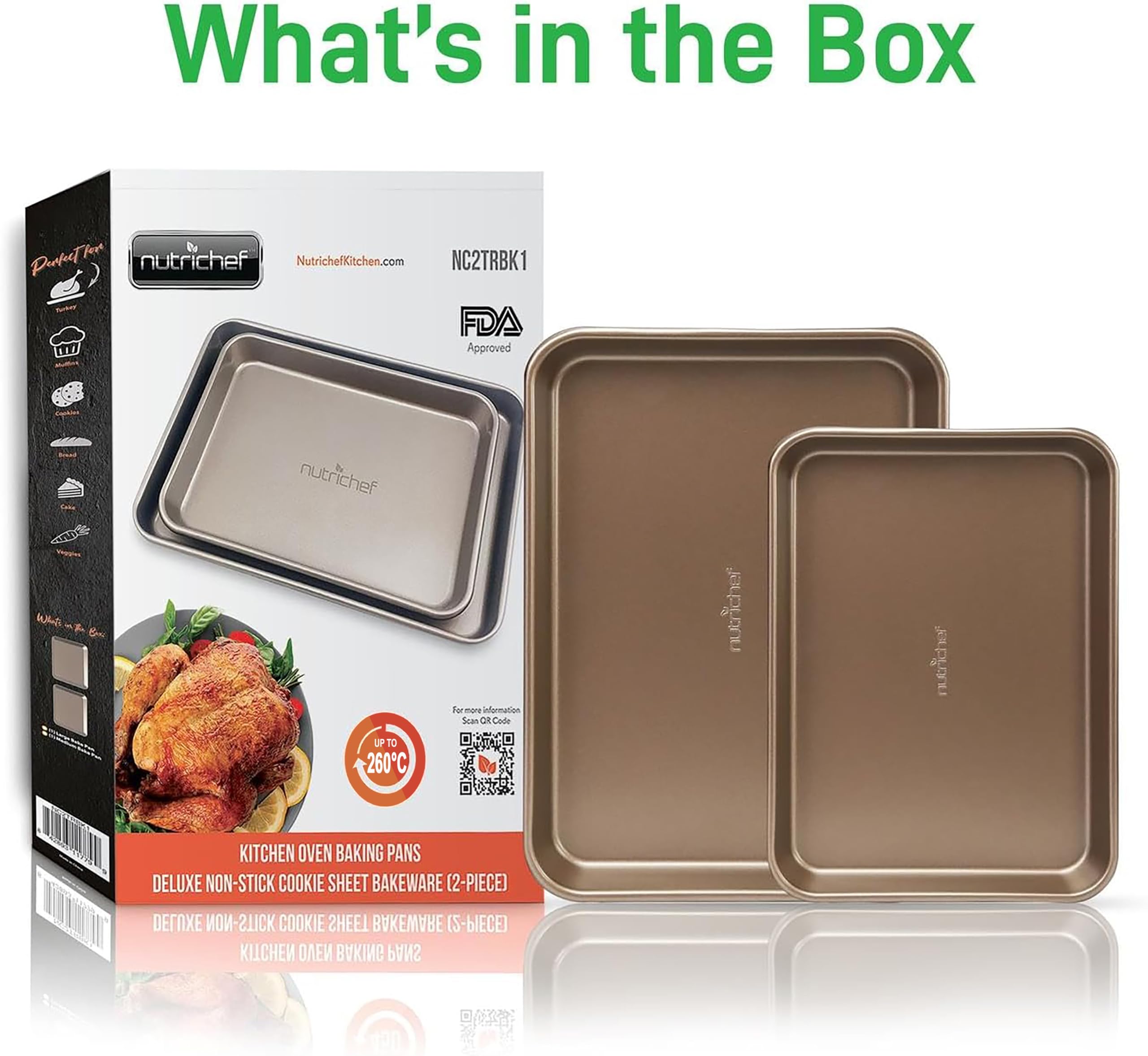 NutriChef Non-Stick Cookie Tray Set - 2-Piece, Carbon Steel, Oven Safe to 445°F 9