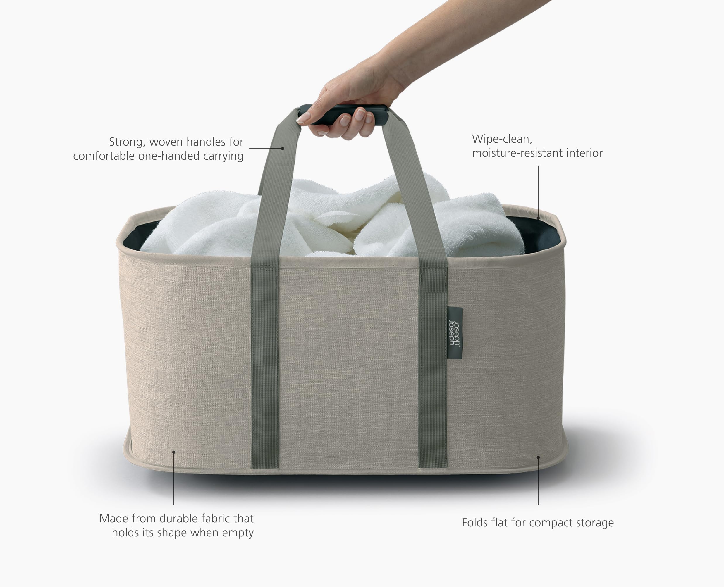 Joseph Joseph Hold-All Collapsible Laundry Basket Bag | 35L Capacity | 9 kg Max Load | Ecru 5