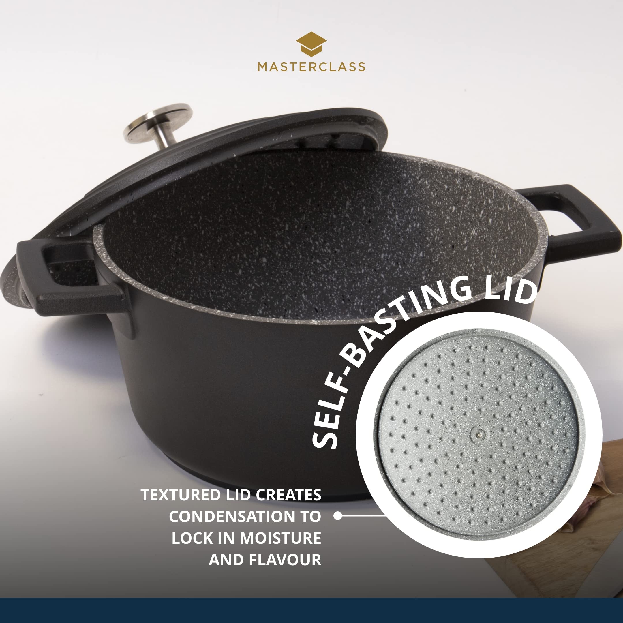 MasterClass Cast Aluminium Casserole Dish with Lid - 5L/28 cm, Lightweight, Induction Safe, Black 6