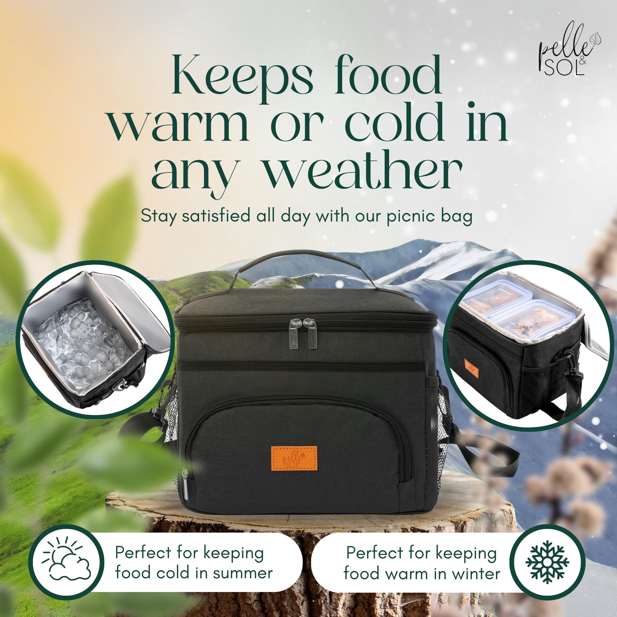 Pelle & Sol 15L Insulated Lunch Bag - Cooler Tote with Strap | Oxford Fabric | Black 5