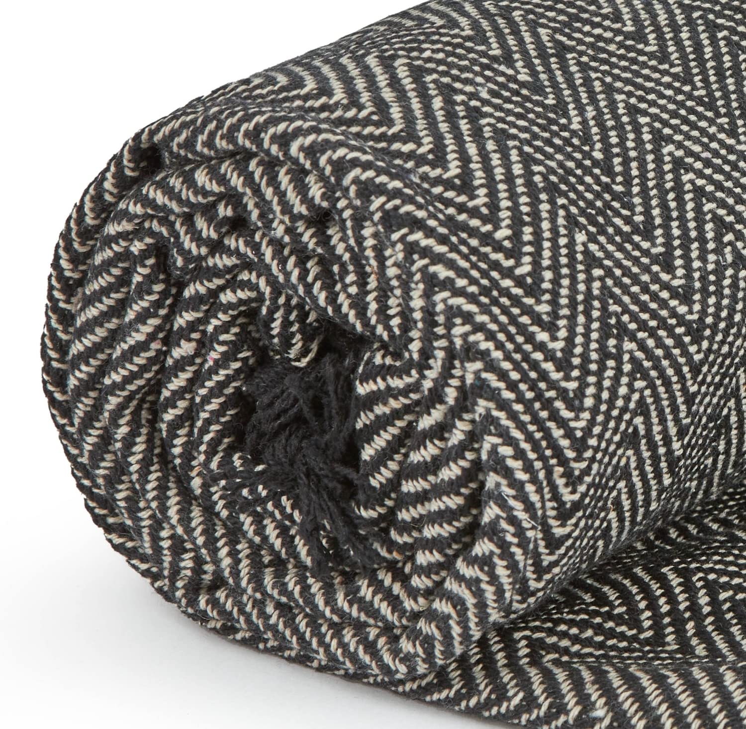 Emma Barclay Herringbone Recycled Cotton Throw Blanket - Black | 127x152cm | Machine Washable 8