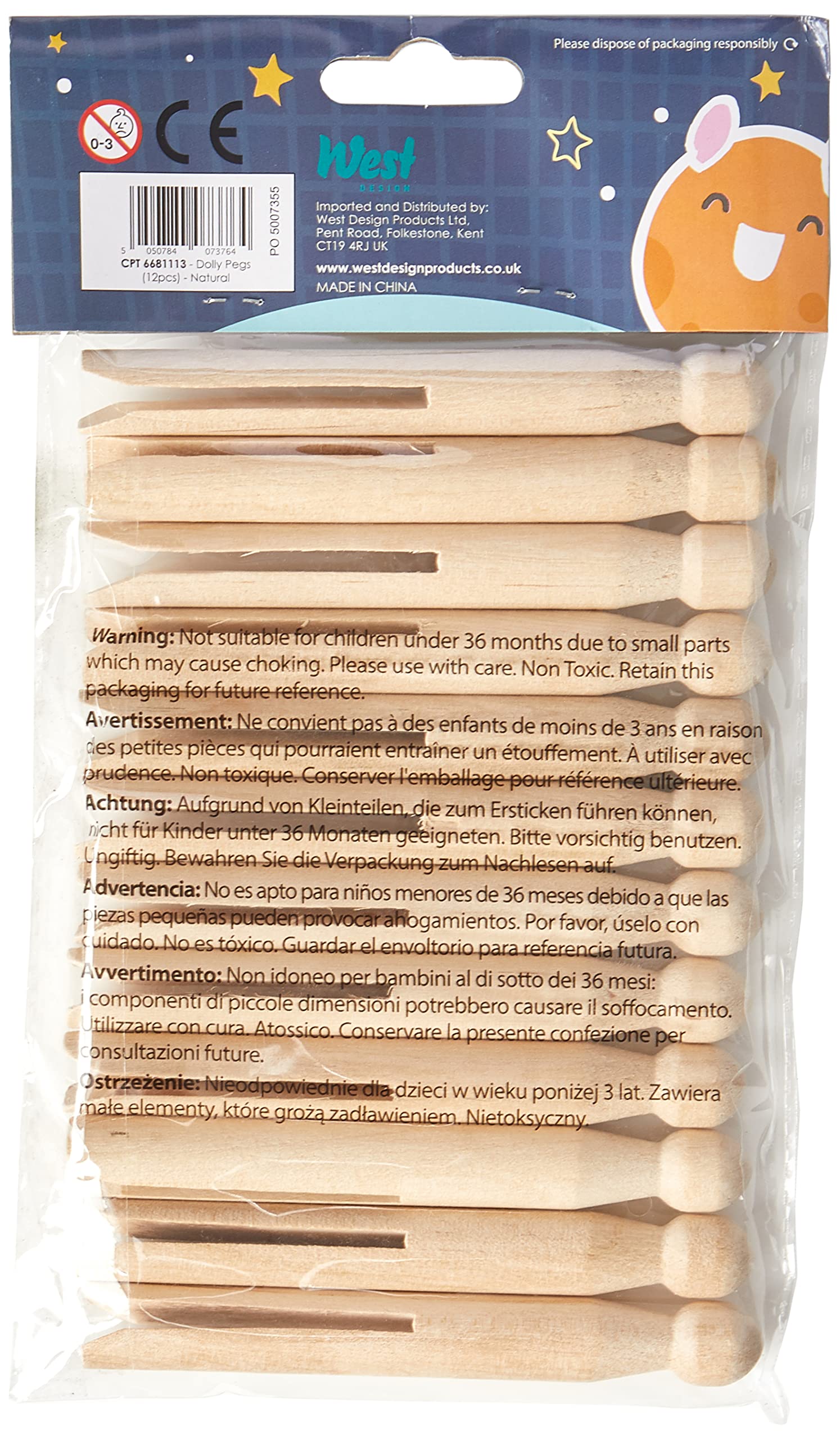 Craft Planet 12-Piece Dolly Pegs, Natural Birch Wood for Crafting and Laundry Use 3
