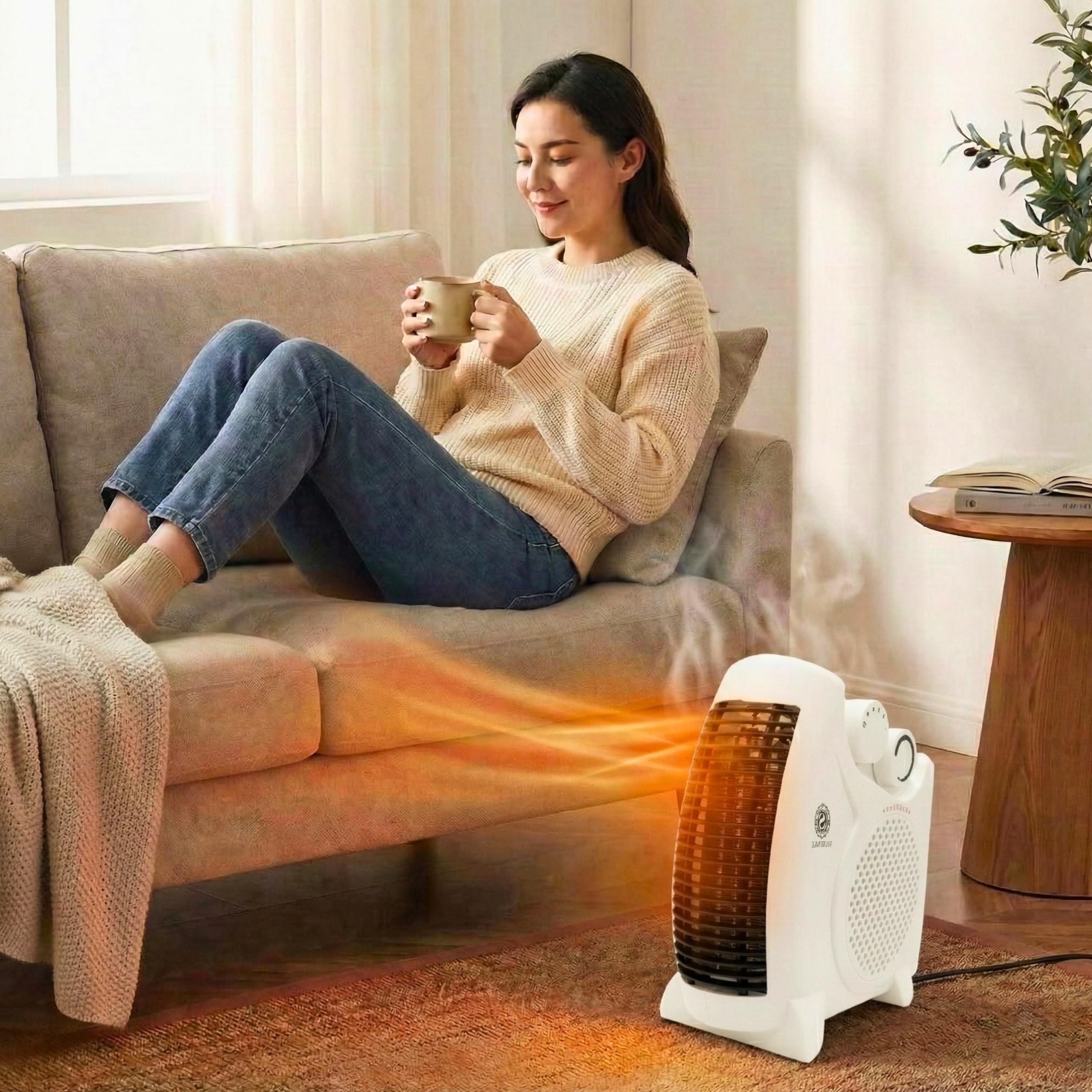 SHATCHI 2000W Upright & Flat Fan Heater | 2 Heat Settings | Adjustable Thermostat | Portable 9