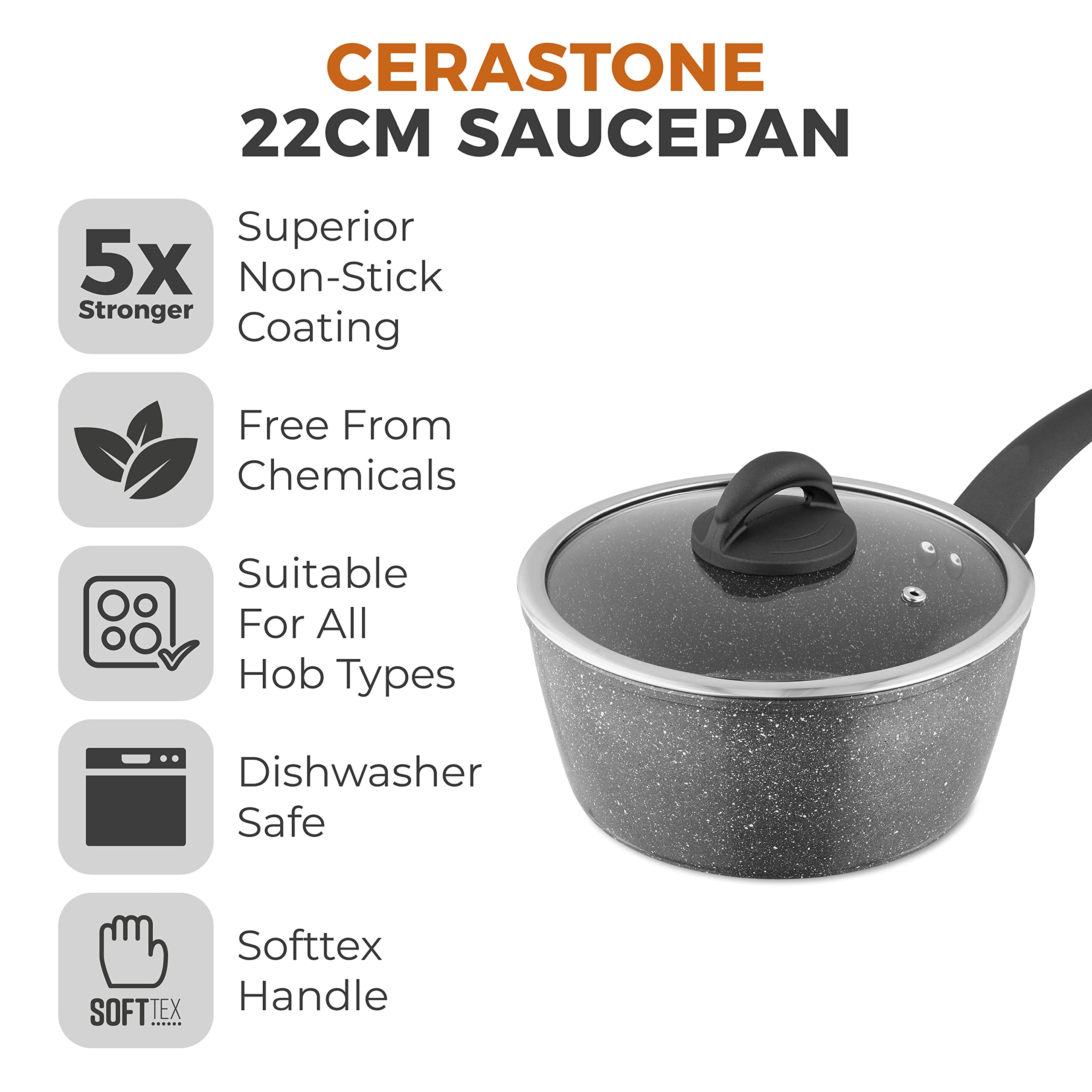 Tower T81219 Cerastone Forged Saucepan - 22cm Diameter | Non-Stick | Graphite 2