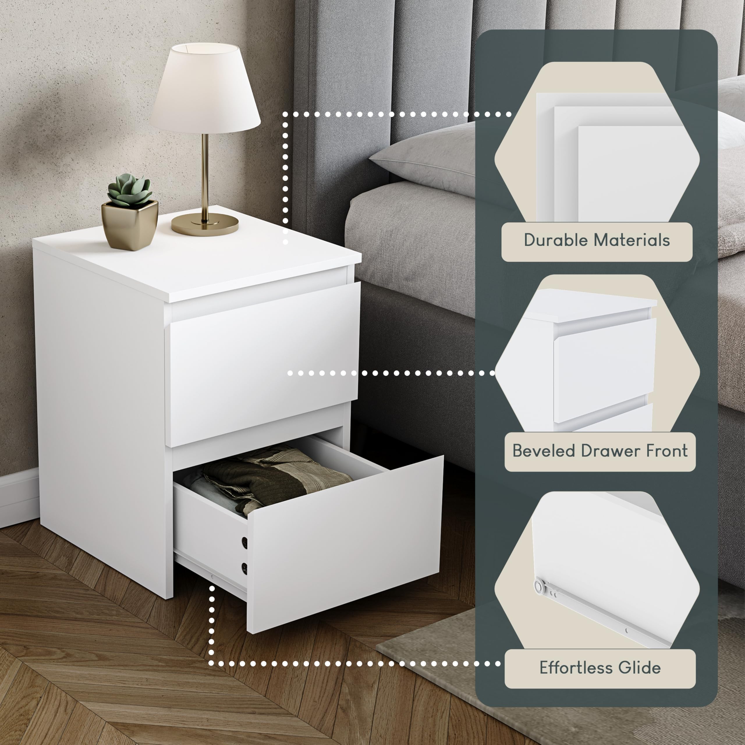 Vida Designs Denver 2 Drawer Large Bedside Cabinet | White Metal Finish | H48 x W39.5 x D39.5 cm 5
