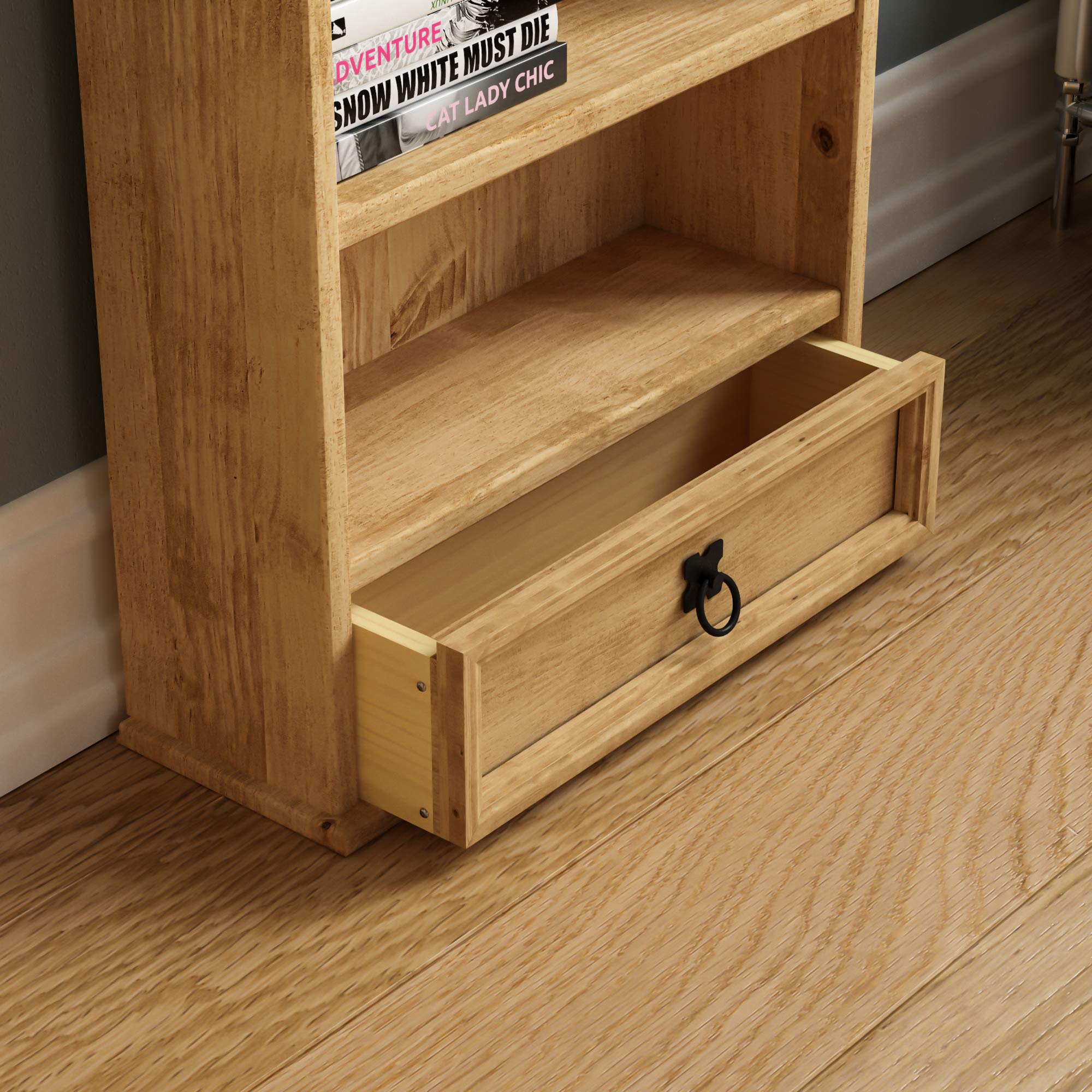 Vida Designs Corona Bookcase - Solid Pine Wood | 1 Drawer | Clear Wax Finish | H 96 x W 50 cm 6