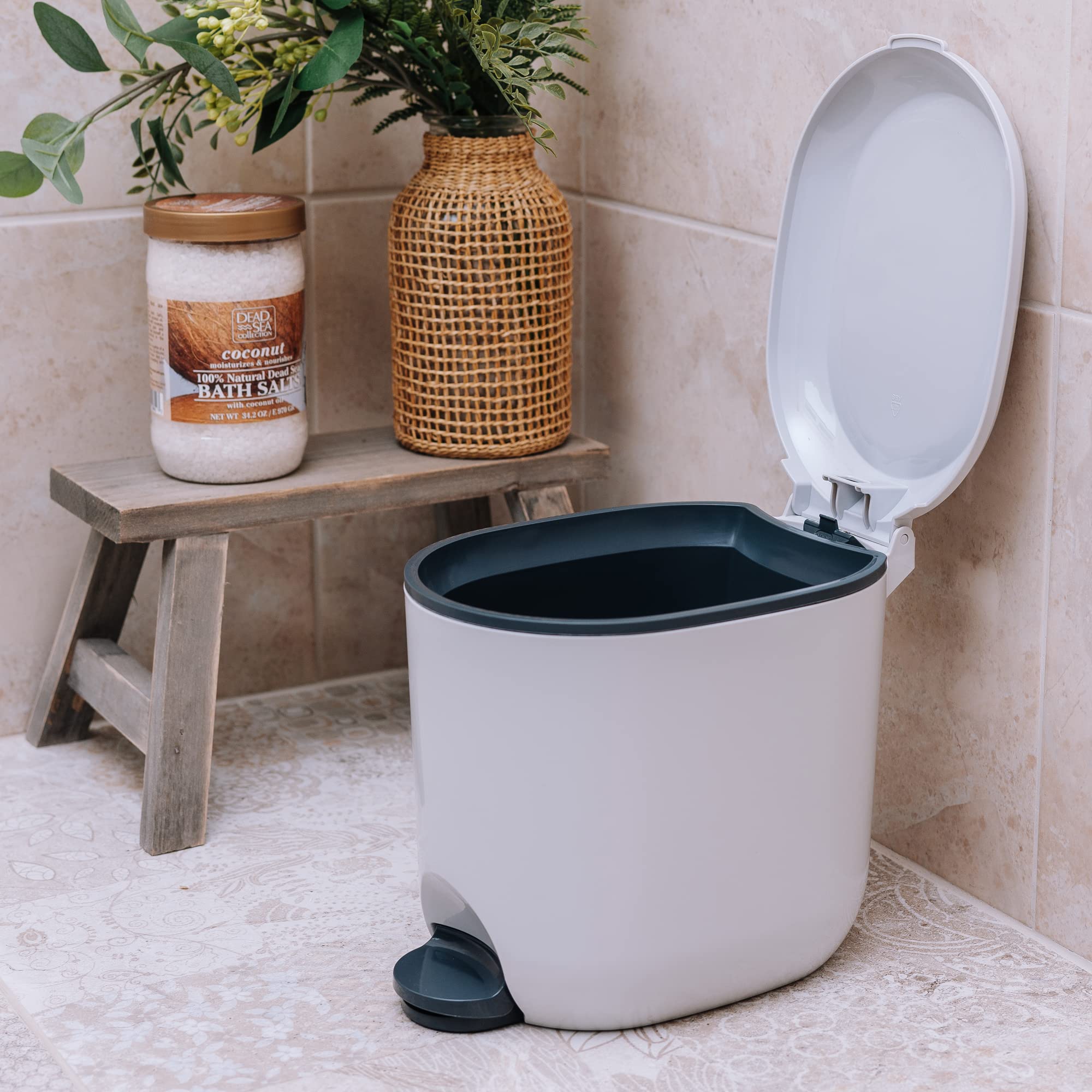 Addis Premium Deluxe Bathroom Office Pedal Bin with Inner - 3.5 Litre Capacity | Light Grey & Charcoal Grey 3