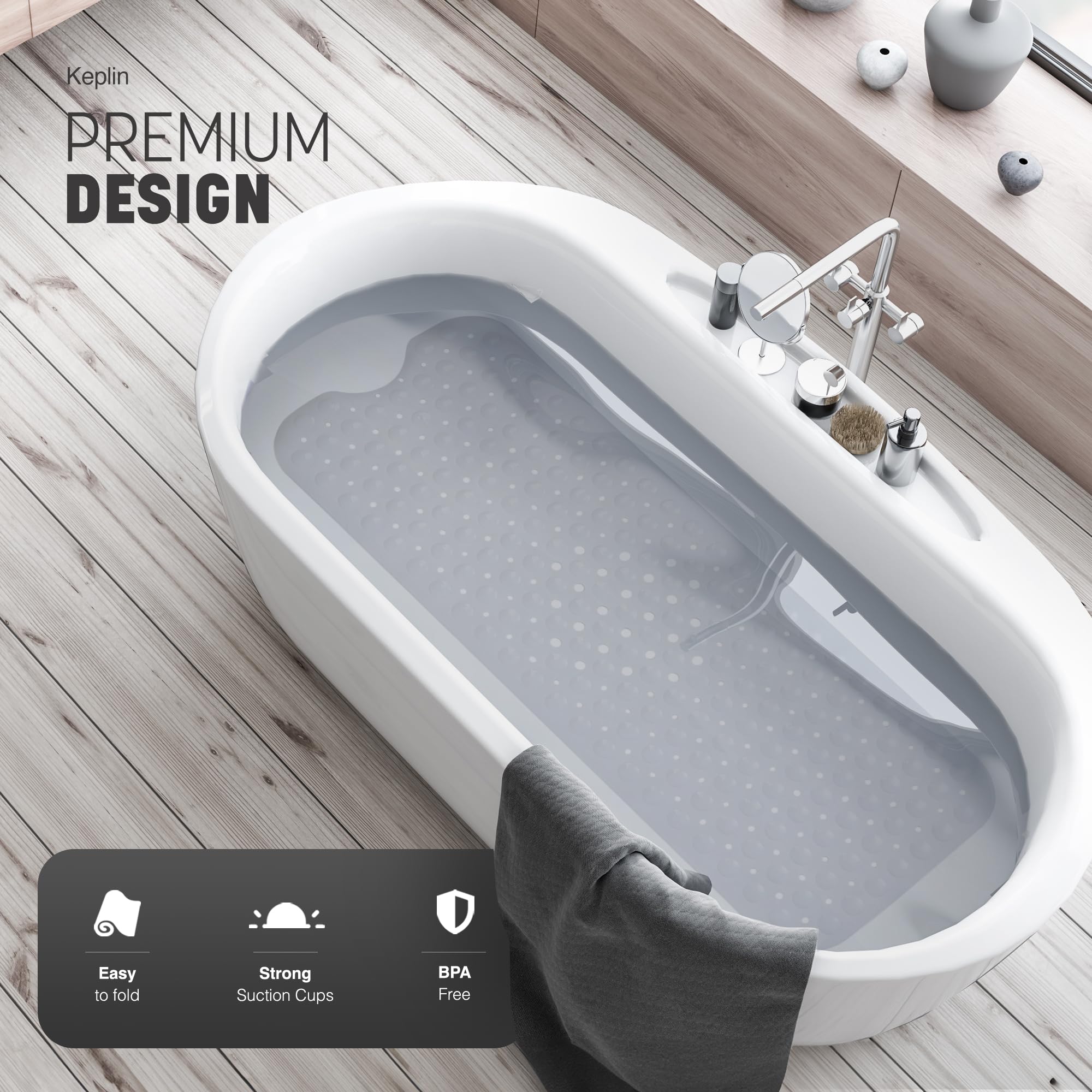 KEPLIN Non-Slip Bathtub Mat - 200 Suction Cups, 40x100cm, Clear, BPA/Latex Free 3