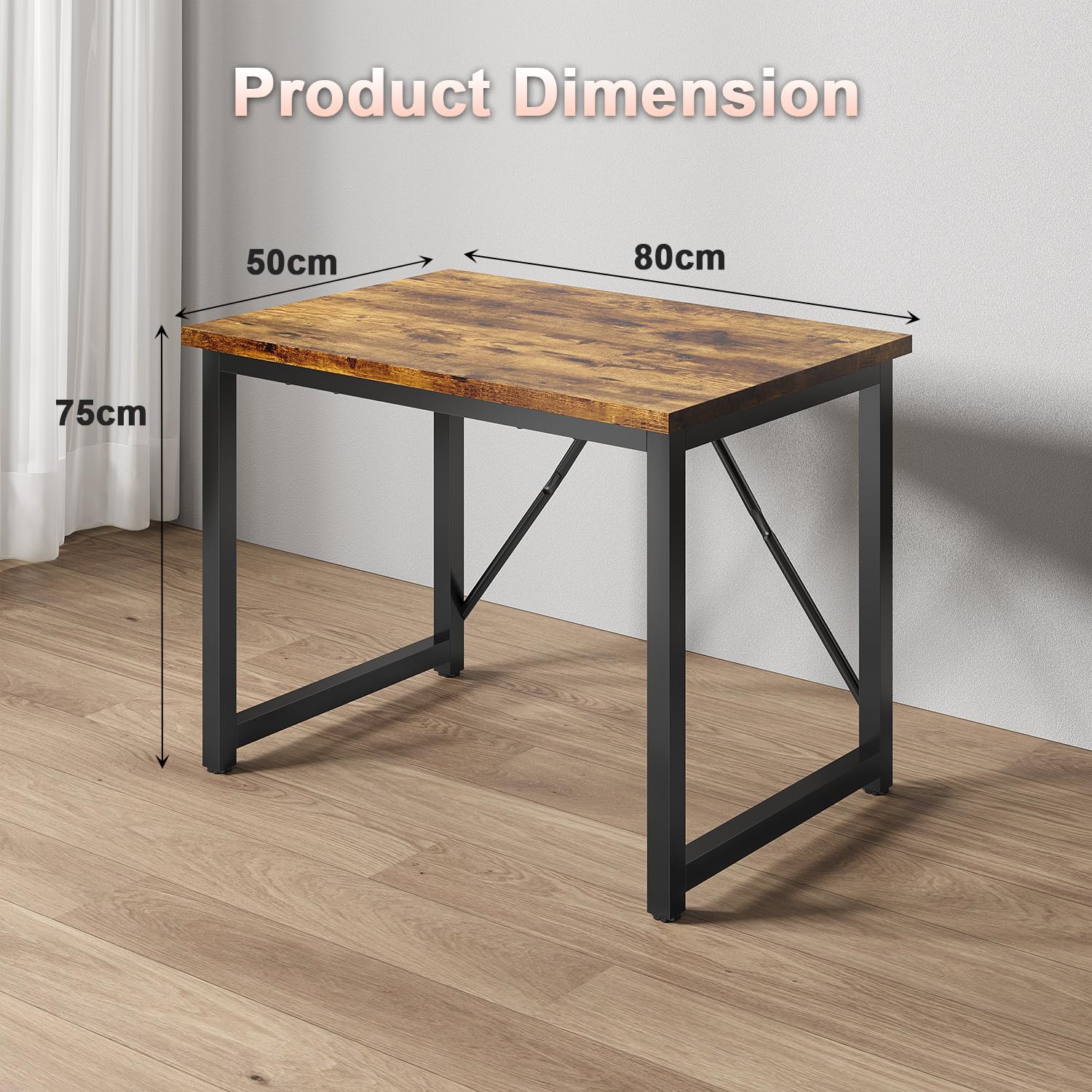 JUMMICO Computer Desk Workstation | 80 x 50 cm Surface | Rustic Brown | Adjustable 3