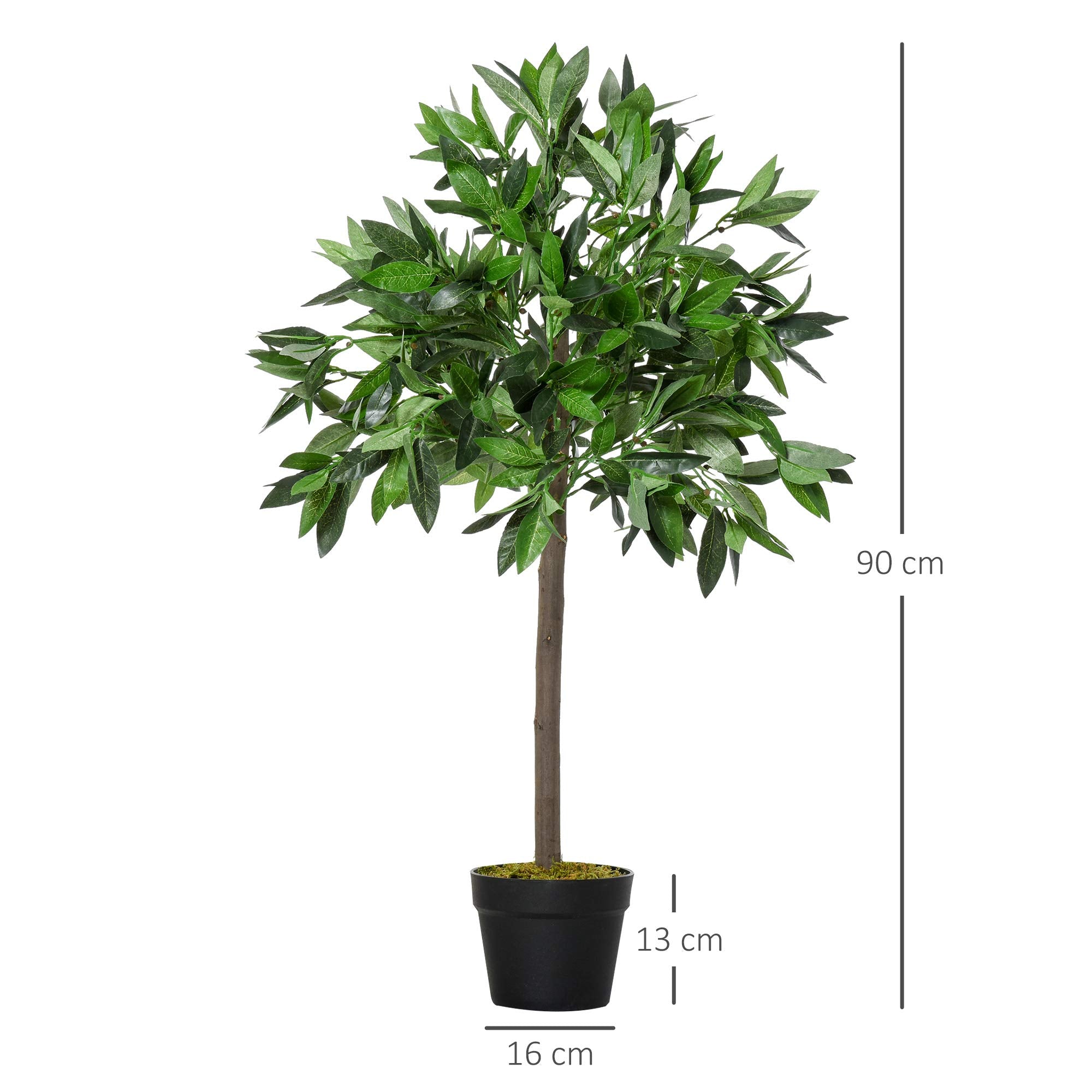 Outsunny Artificial Bay Laurel Topiary Trees w/Pot, Set of 2 | 90cm Height | Weather Resistant 7