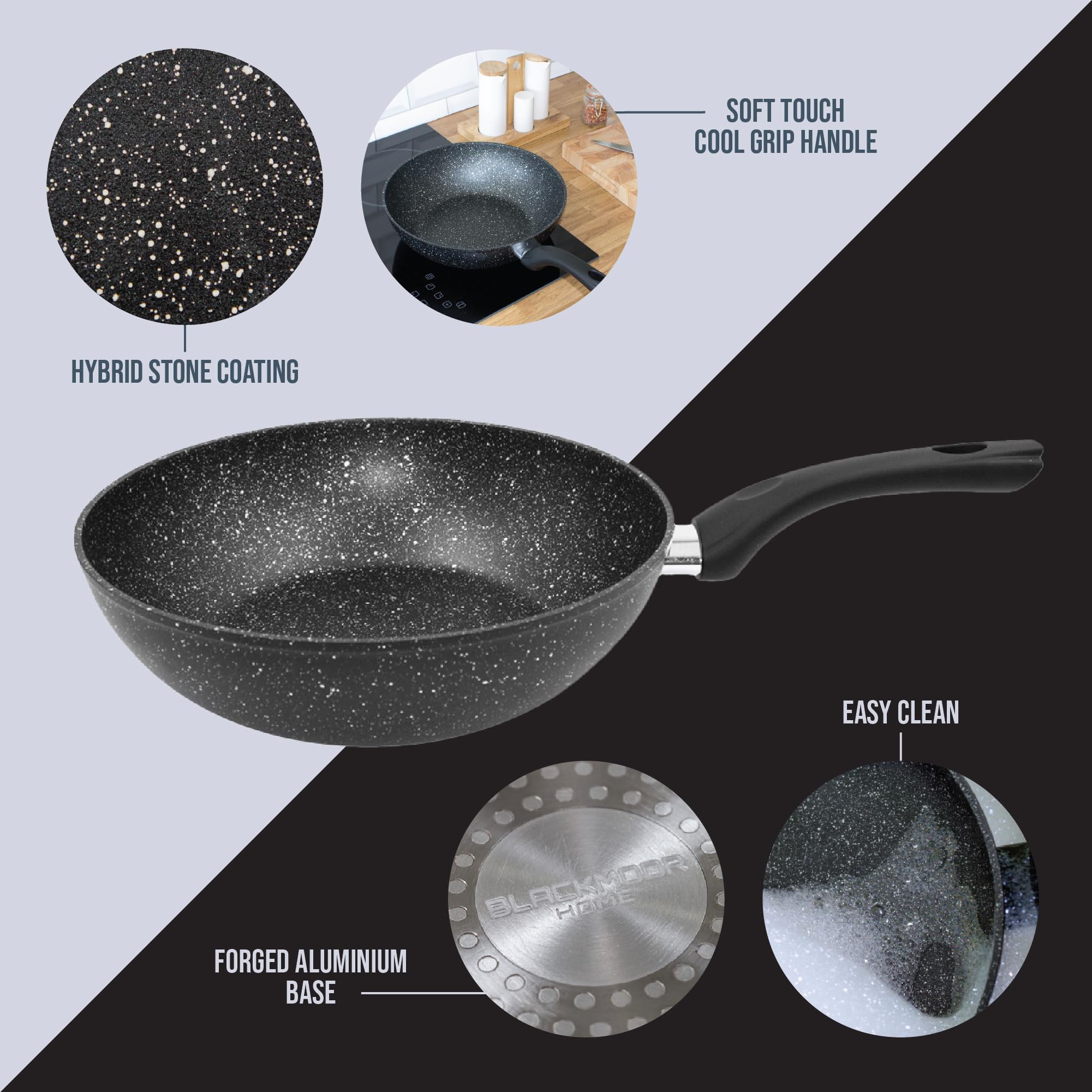 Blackmoor 66160 Classic 28cm Non-Stick Induction Wok | Forged Aluminium Base | Black Marble Effect 6