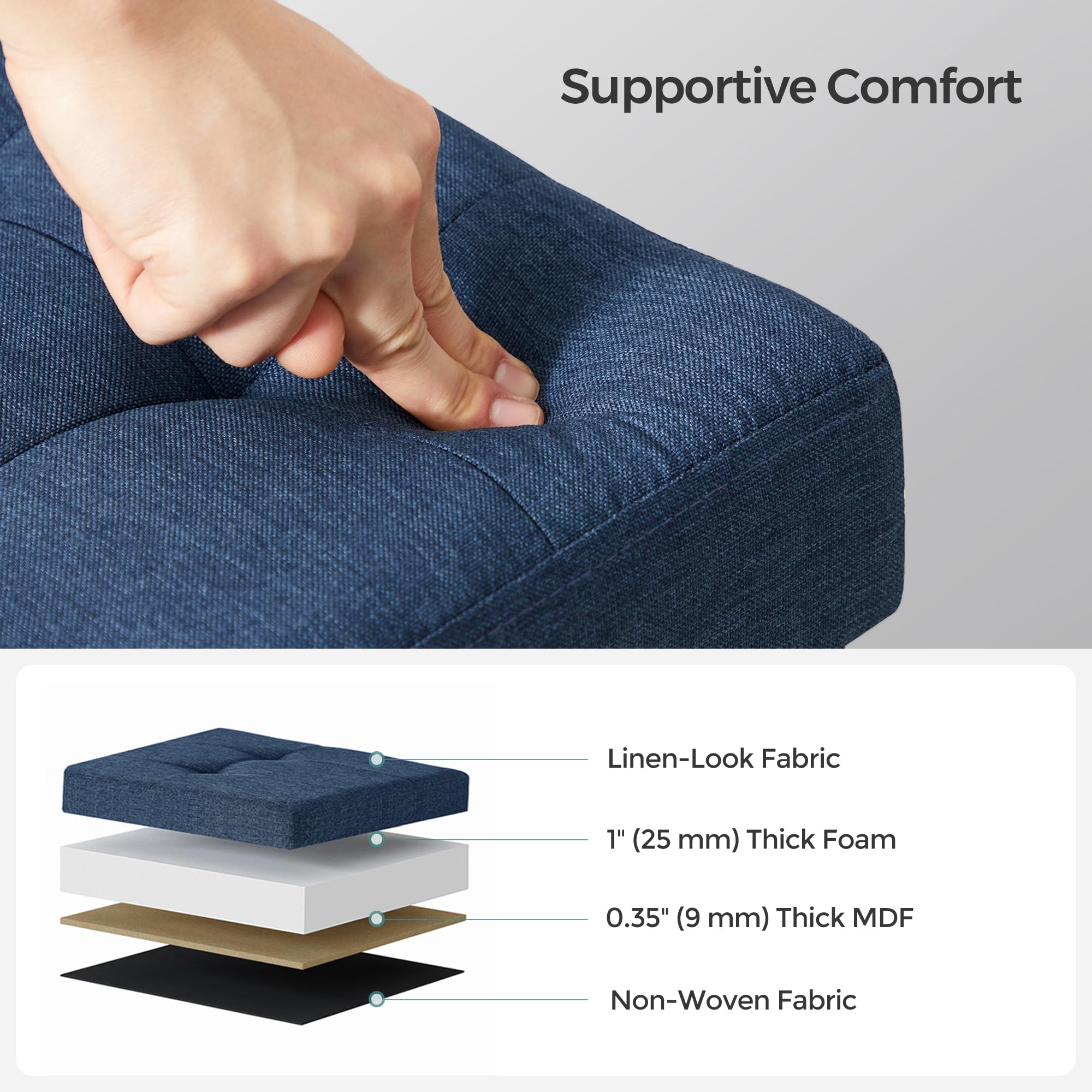 SONGMICS MAZIE Storage Ottoman Bench - 110 cm Folding Foot Rest | Dark Blue | 131L Capacity 7