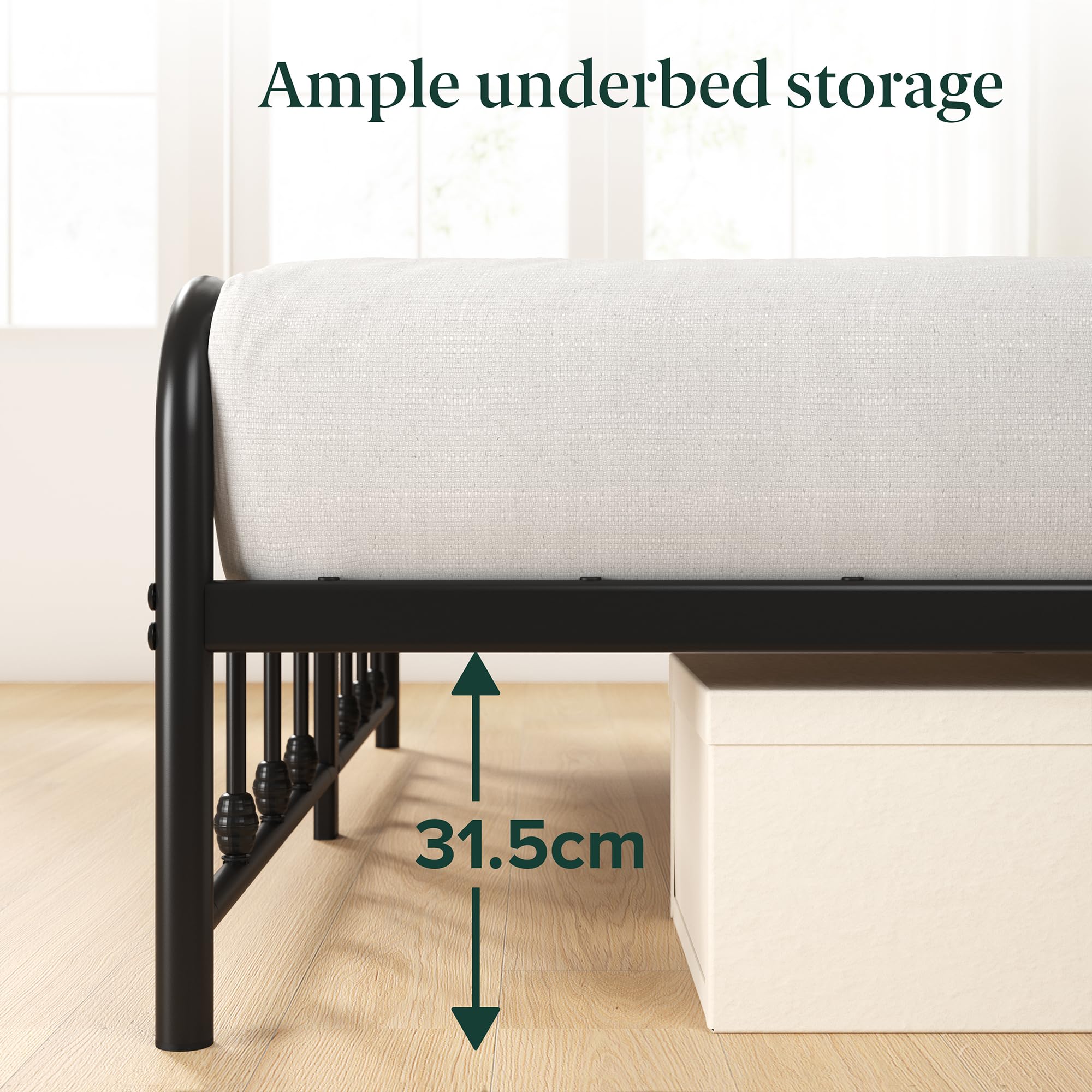 Zinus Florence Double Bed Frame - Vintage Style Metal with Headboard & Footboard | 135 x 190 cm | Black 6