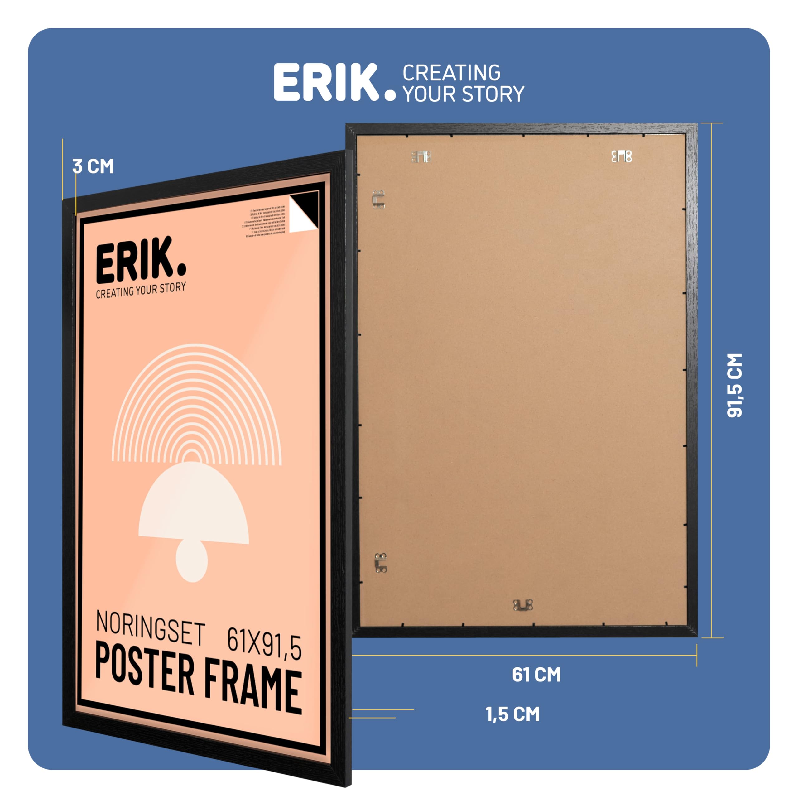 Grupo Erik Poster Frame 61 x 91.5cm Black | High-Quality MDF Construction | Protective Styrene Front 3