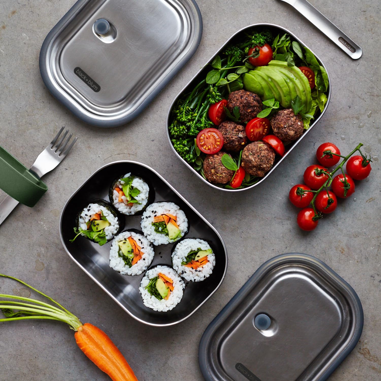 BLACK + BLUM Stainless Steel Lunch Box - 600ml Capacity, Olive, Leak Proof | Includes Fork 6