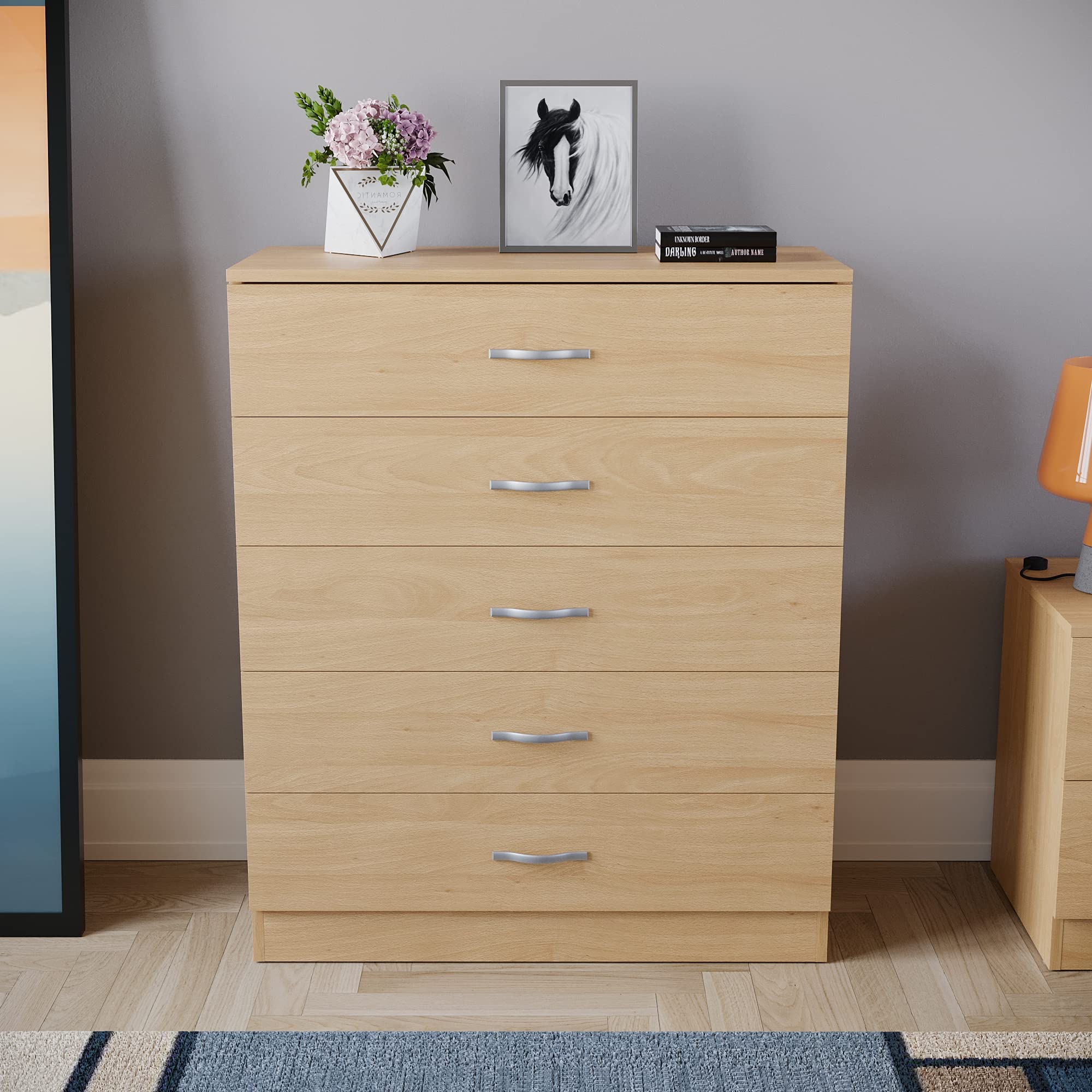 Vida Designs Riano 5 Drawer Chest - Pine Finish | Engineered Wood | 75W x 36D x 90H cm 2