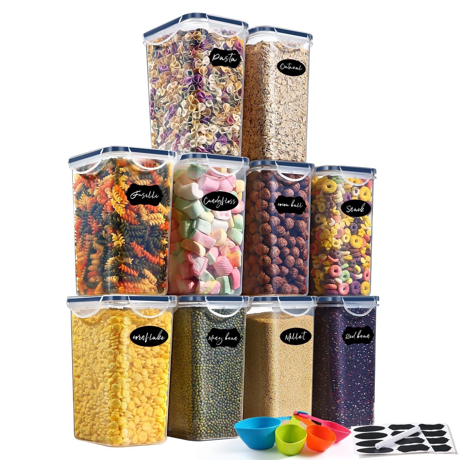 YASHE Airtight Food Storage Containers - 10 Pack 1.5L Plastic, BPA Free, Stackable Dry Food Organizer