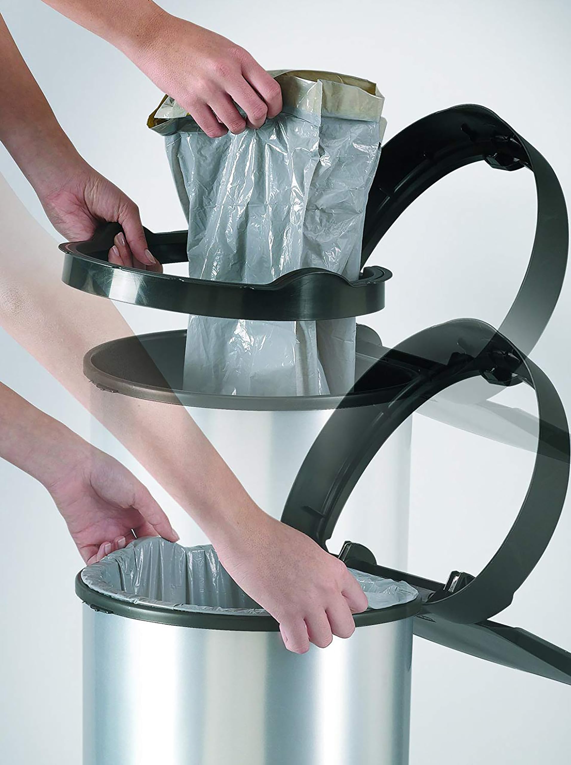 CURVER Metal Effect One Touch Deco Bin - 40 Litre Capacity | Silver | 70% Recycled Plastic 6