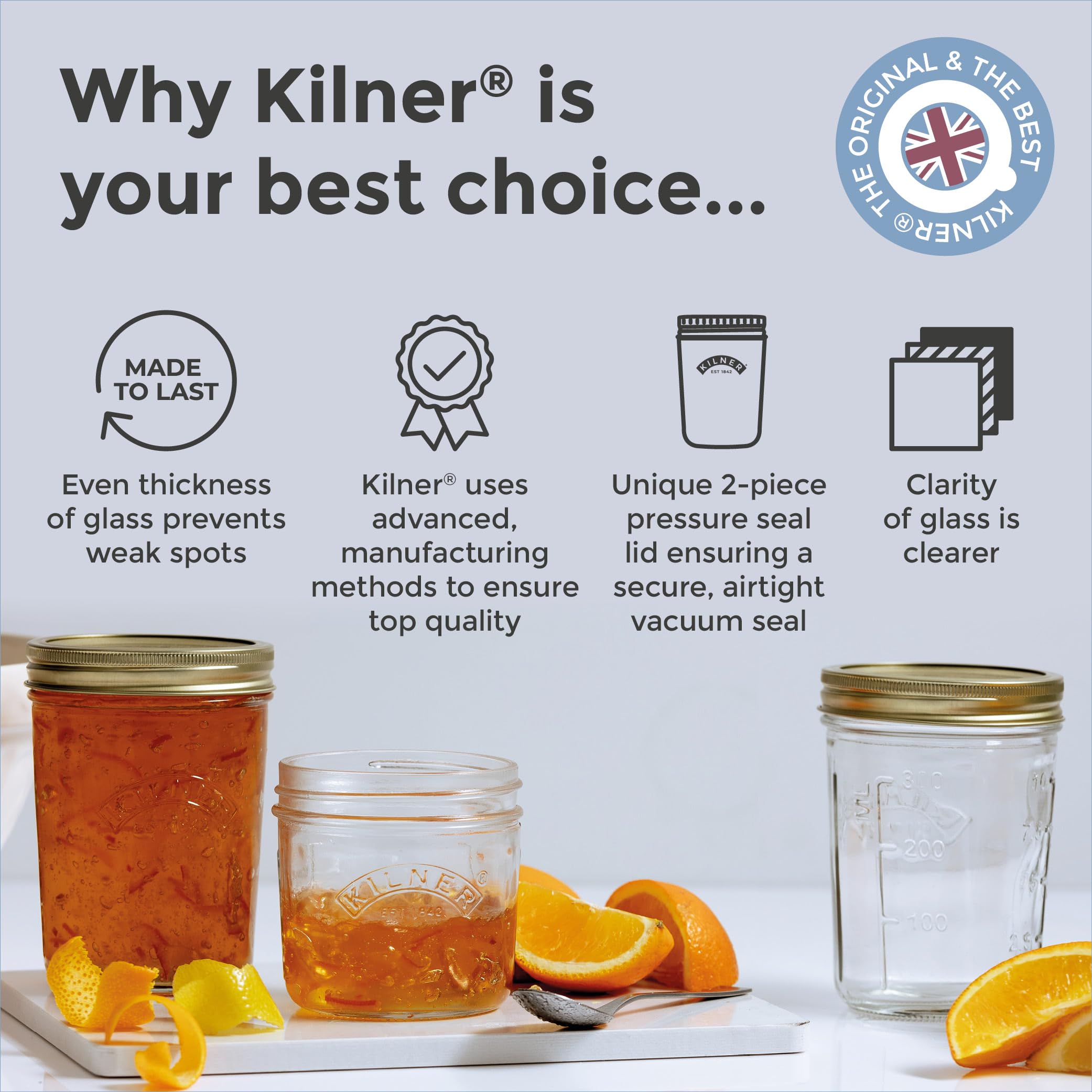 Kilner Wide Mouth Preserve Jar - 0.35L (350ml) Glass Storage Jar with Vacuum Seal 9