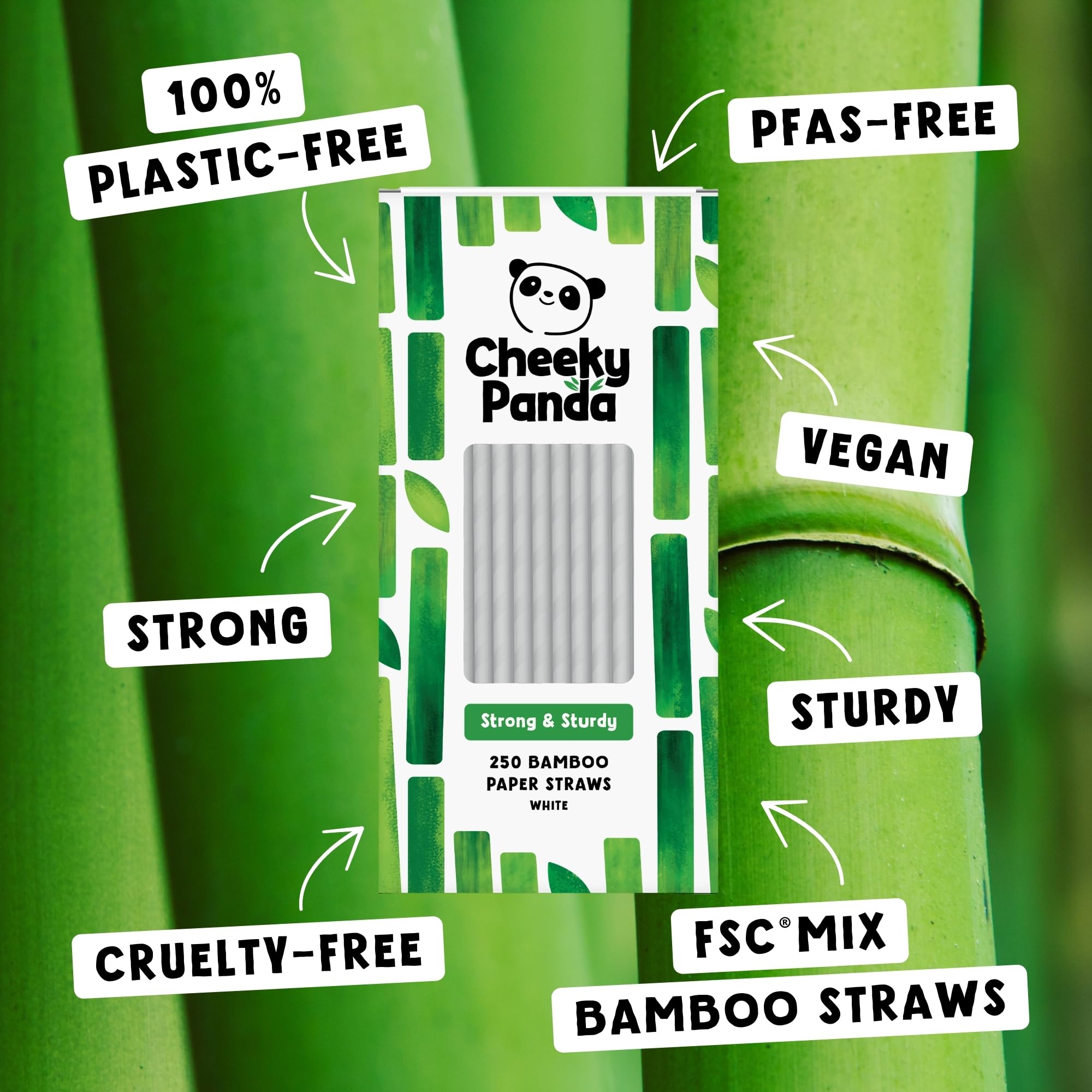 The Cheeky Panda Bamboo Paper Straws - 250 Count White | Biodegradable & Vegan Friendly 6