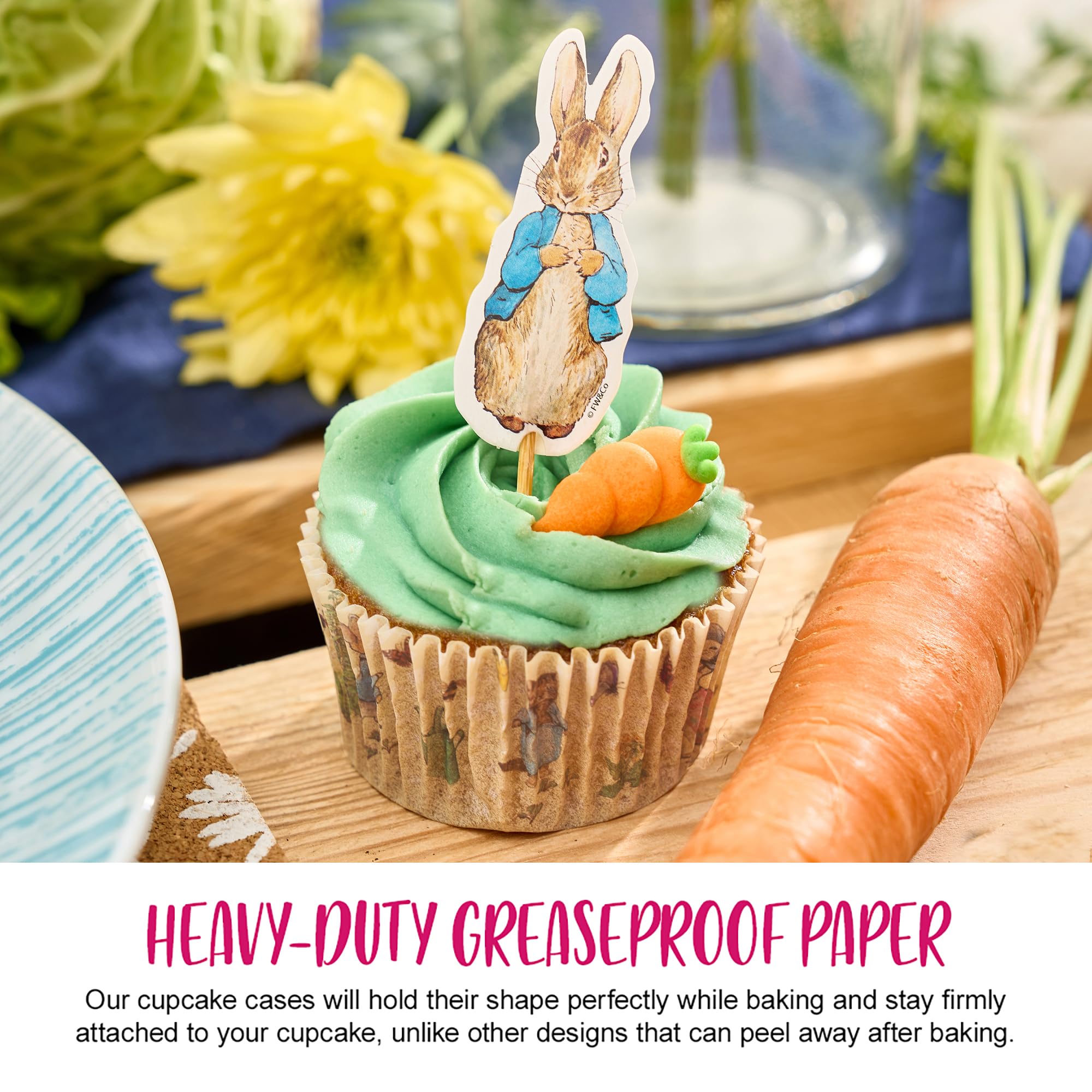Anniversary House Peter Rabbit Cupcake Cases - 75 Pack | Heavy-Duty Greaseproof Paper | Fits Standard Tins 3