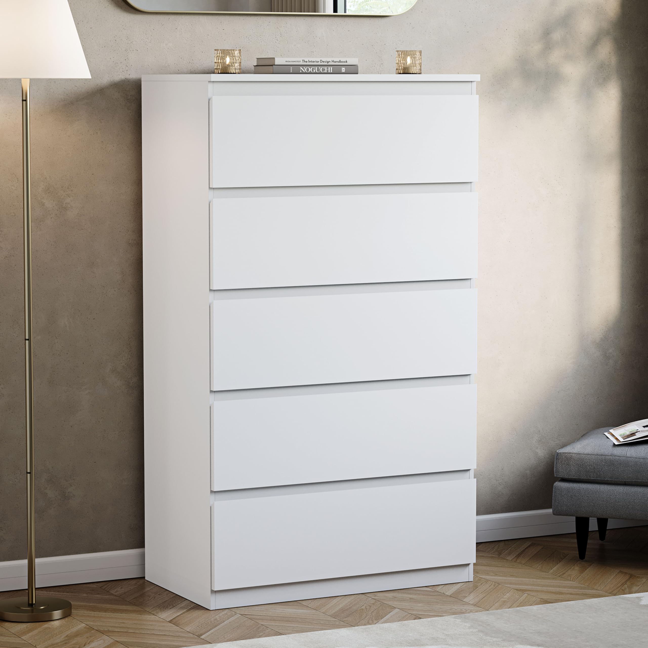 Vida Designs Denver 5 Drawer Chest of Drawers - White | 40D x 70W x 112H cm 1