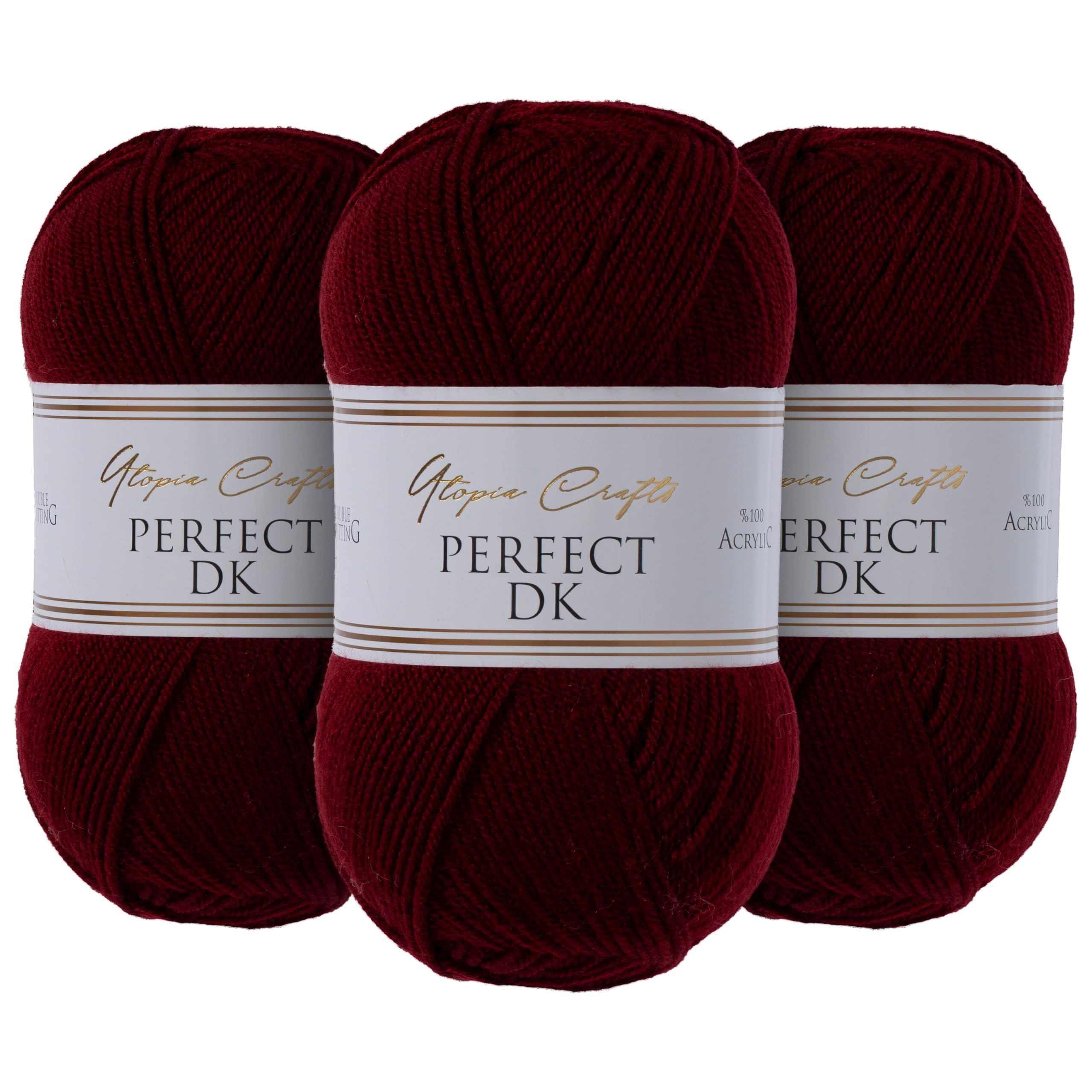 Utopia Crafts DK Double Knitting Yarn - 100% Acrylic, Burgundy | 3 x 100g Balls 1
