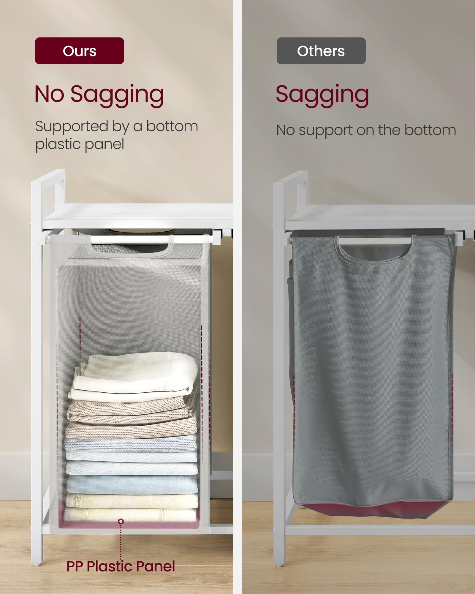 VASAGLE Laundry Basket - 2-Compartment Hamper with Shelf | 92 L Capacity | White & Light Grey 5