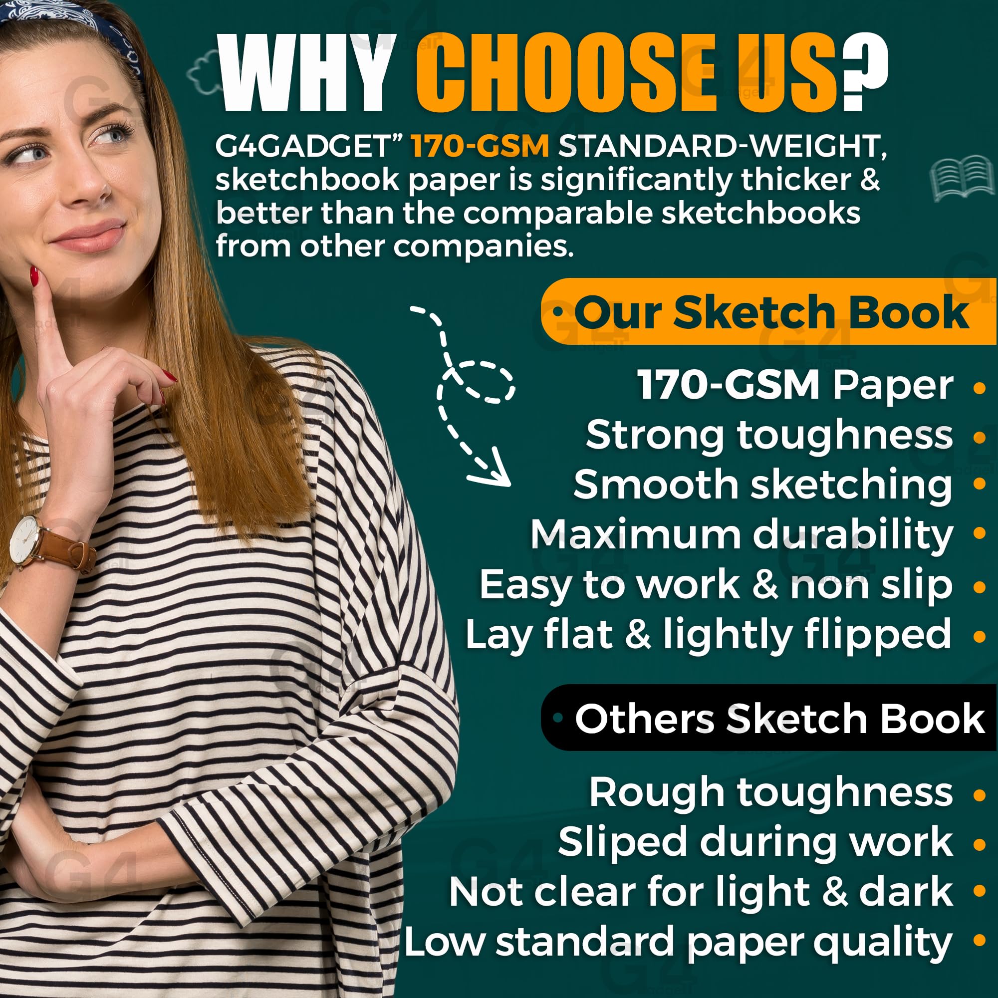 G4GADGET Sketchbook - 2 Pack A3 Drawing Pads | 170 GSM Thick Paper | Wiro Bound 6