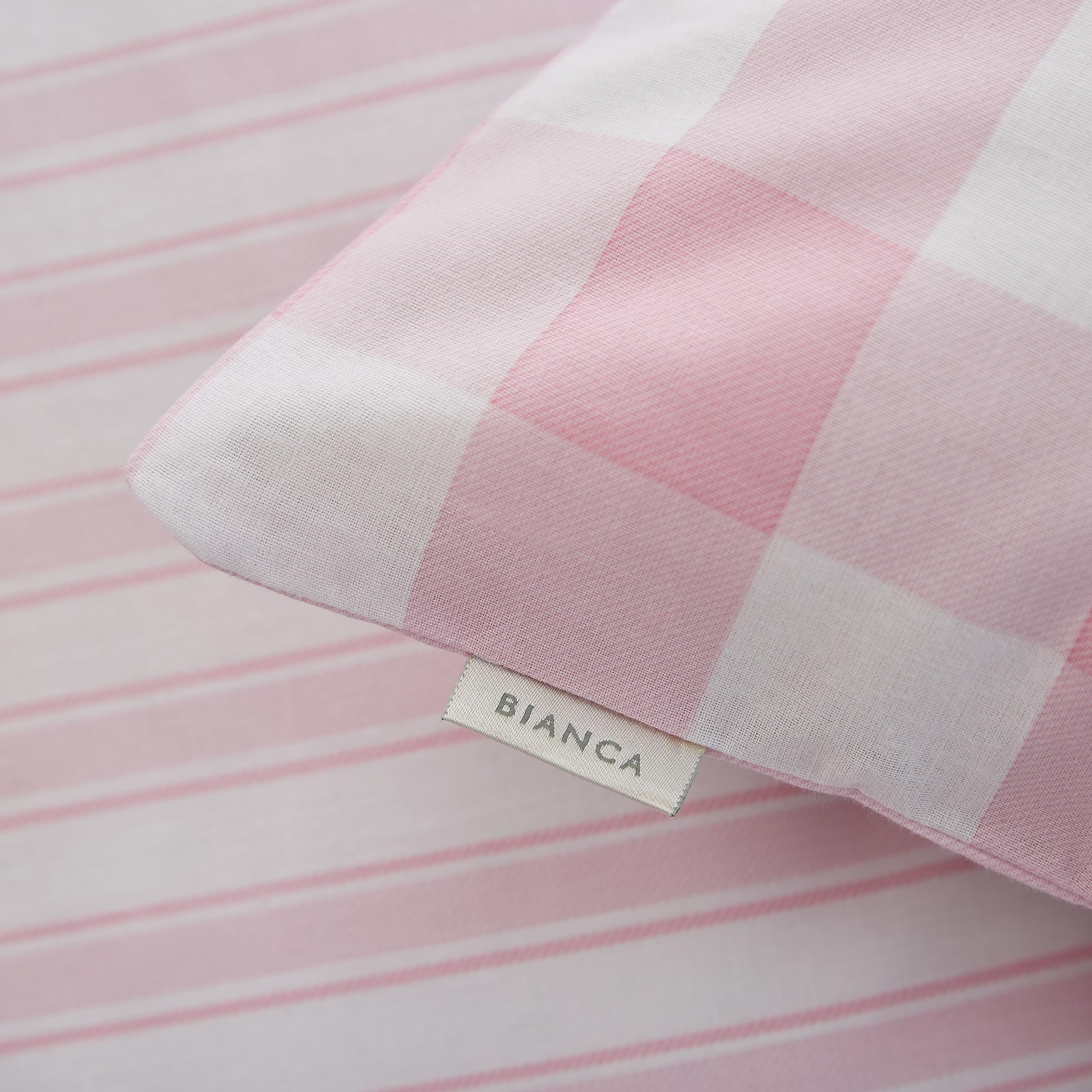 Bianca Check and Stripe Reversible Single Duvet Cover Set | 100% Cotton | Pink 3