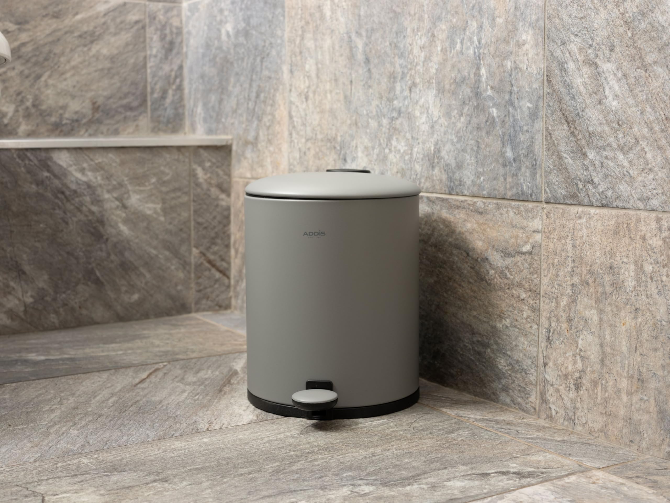 Addis 5L Bathroom Bin - Soft Close Pedal Operation | Compact Metal Design | Grey 6
