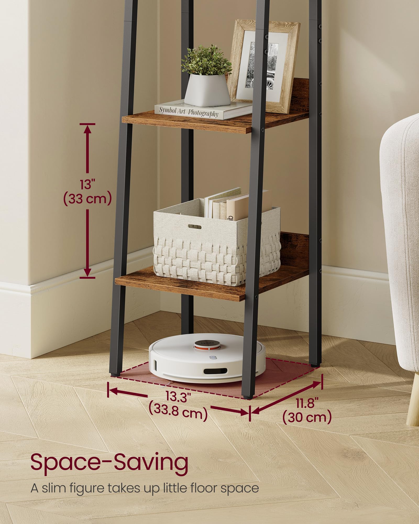 VASAGLE 4-Tier Ladder Shelf Bookcase - Industrial Rustic Brown & Black | Steel Frame | 10kg Max Load 3