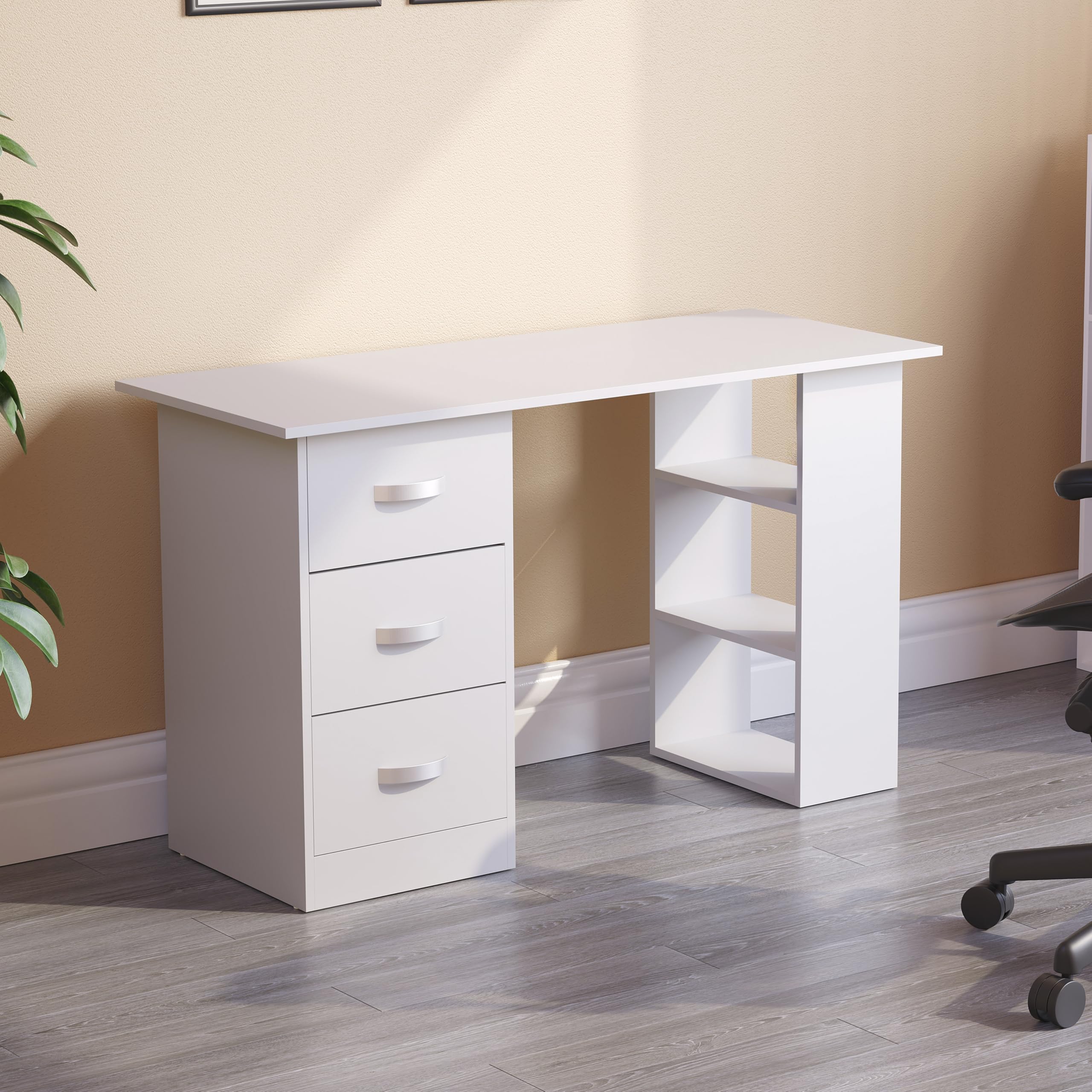 Vida Designs Mason Computer Desk with 3 Drawers and Shelves | 120cm Wide | White 6