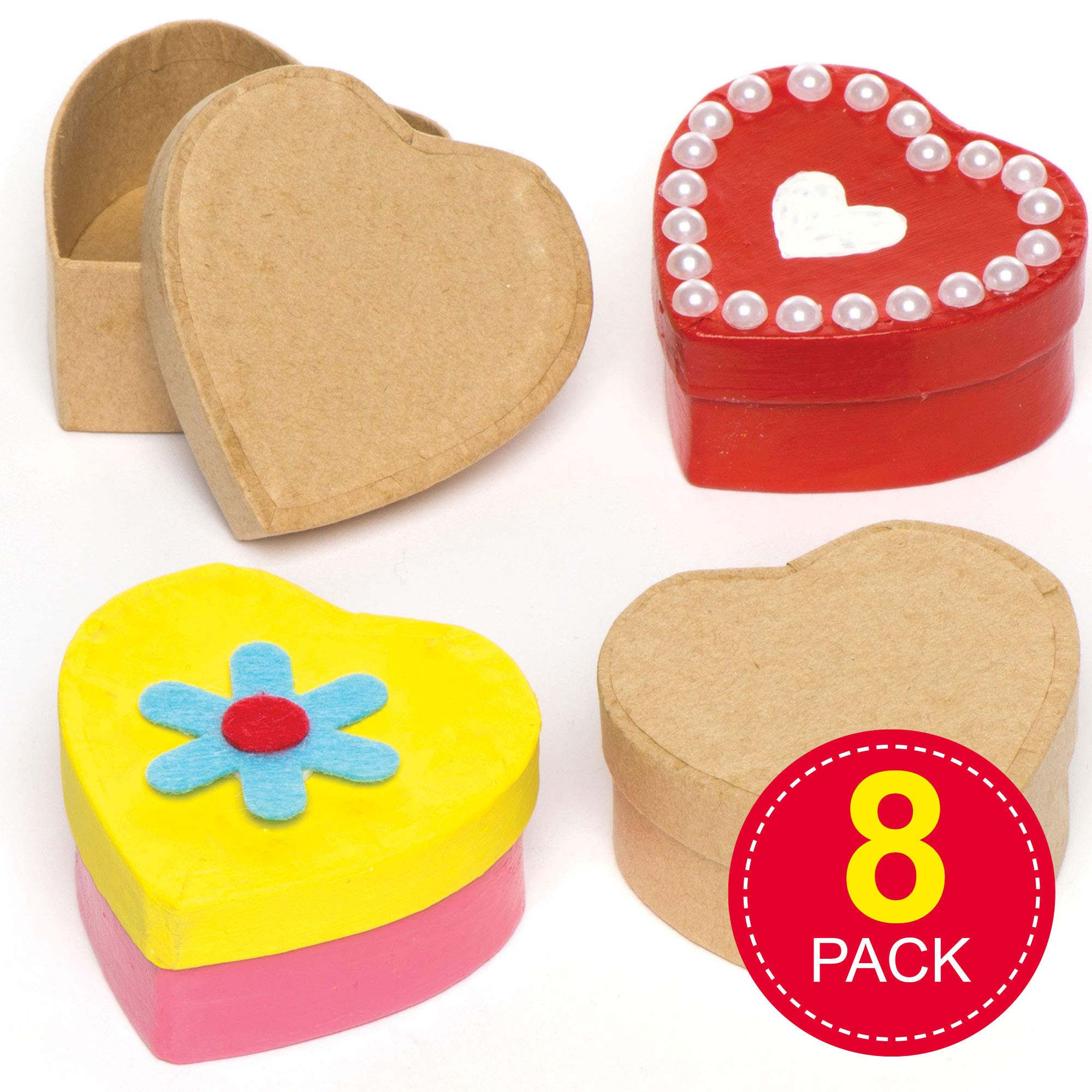 Baker Ross Heart Shaped Craft Boxes for Kids Painting & Decorating | Pack of 8 | 50mm 3